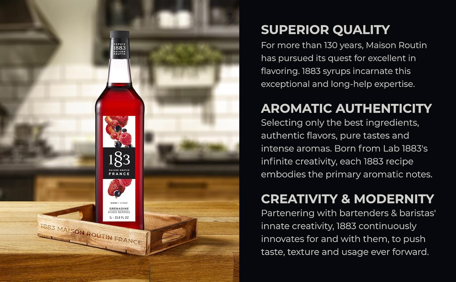 🇫🇷 1883 Grenadine - French Premium Mixed Berries Syrup, 33.8 fl oz (1 liter, PET bottle)