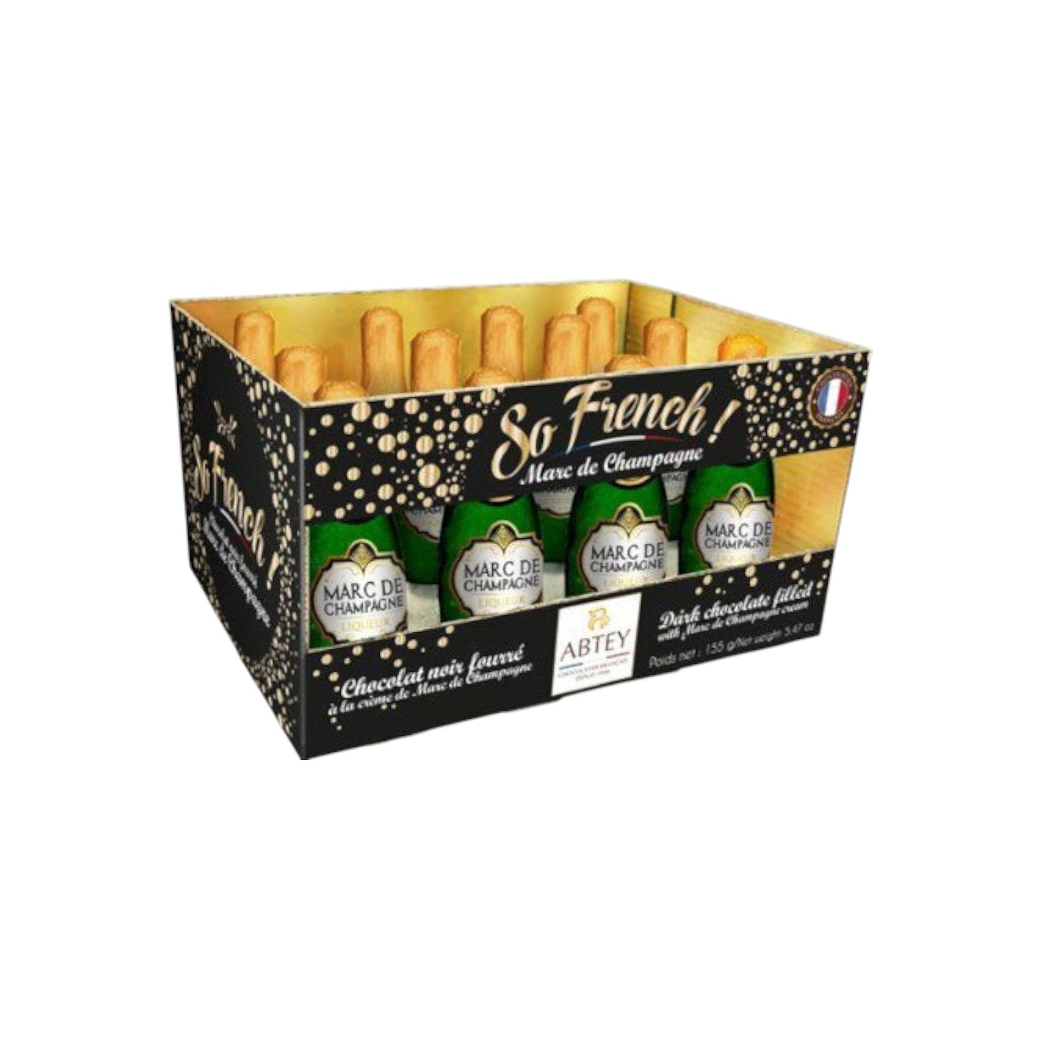 🇫🇷 12 Premium Dark Chocolate w/ Marc de Champagne Liqueur, 5.47 oz (55g)