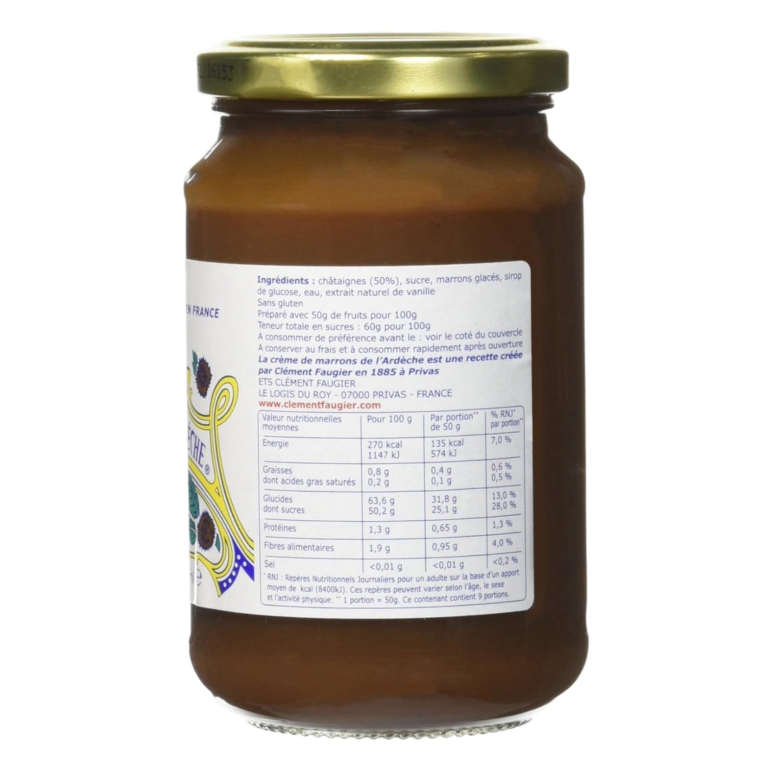 🇫🇷 Mr. Faugier's Original Crème de Marrons (Original Chestnut Cream Recipe, Glass Jar), 15.8 oz (450g)