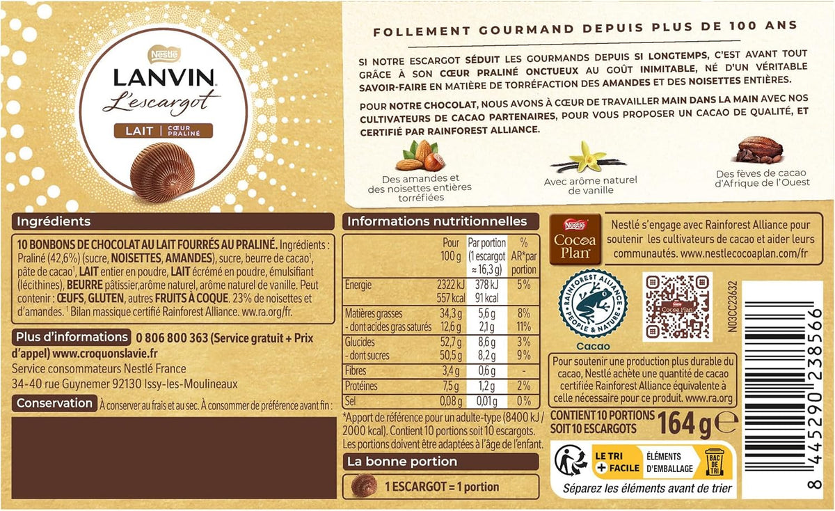 🇫🇷 10 L'Escargots LANVIN Milk Chocolates, 5.78 oz (164g)