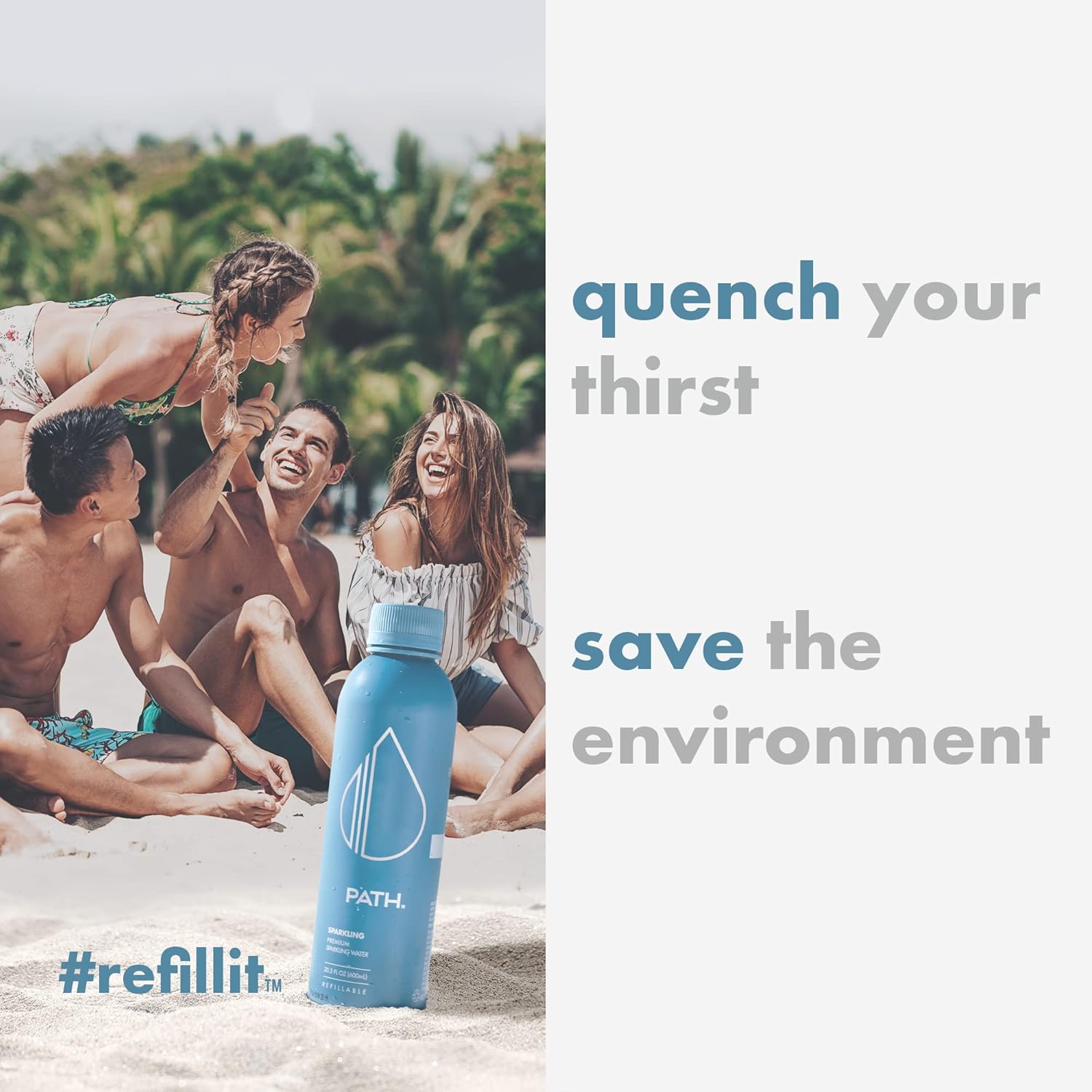 ๐บ๐ธ Sparkling Electrolyte Water in Refillable Aluminum Bottle by PATH, 20.3 fl oz (600ml)