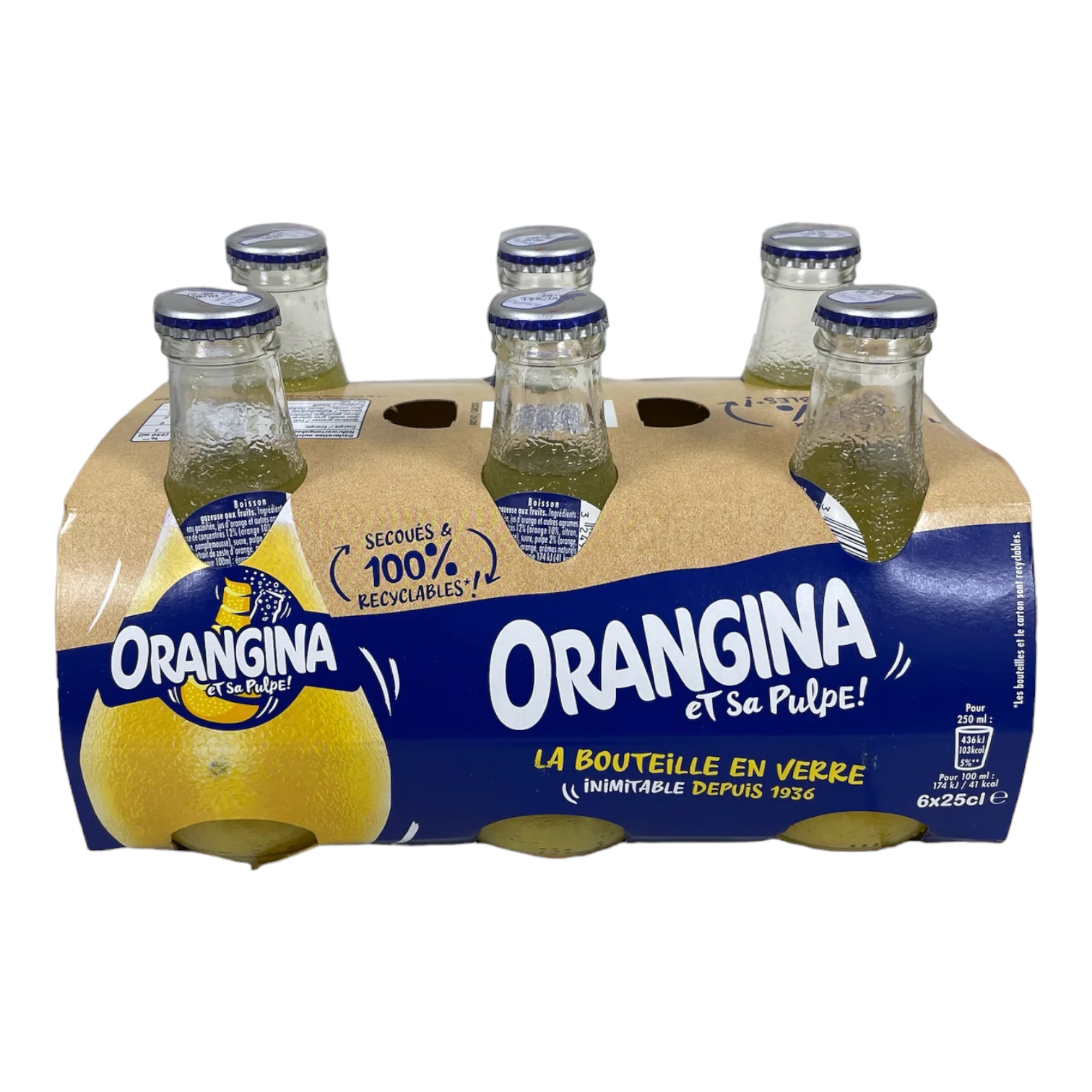 🇫🇷 6 Orangina Sparkling Citrus Beverage w/ Pulp, 6 * 8.5 fl. oz. (6 * 250 ml)