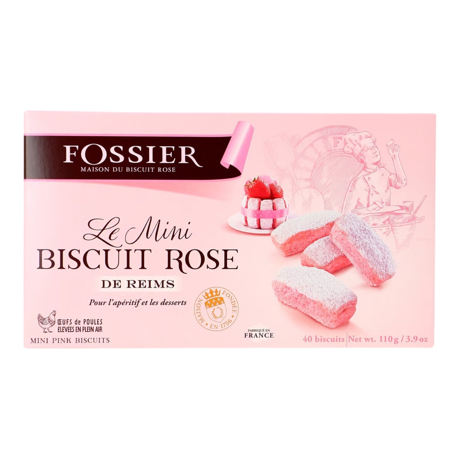 🇫🇷 40 Mini Biscuits Rose de Reims (Pink Lady Finger from Champagne), 3.9 oz (110g)