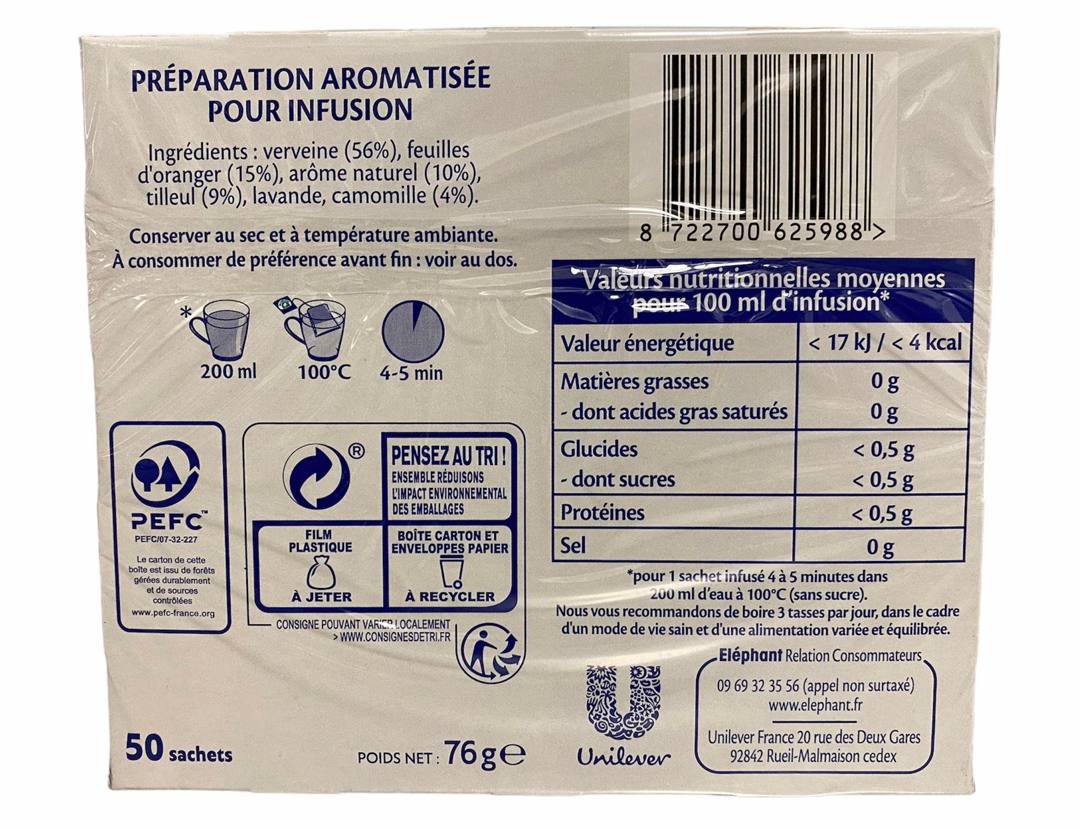 🇫🇷 20 Nuit Tranquille Tea Bags (Verbena, Orange Blossom, Linden, Chamomile)