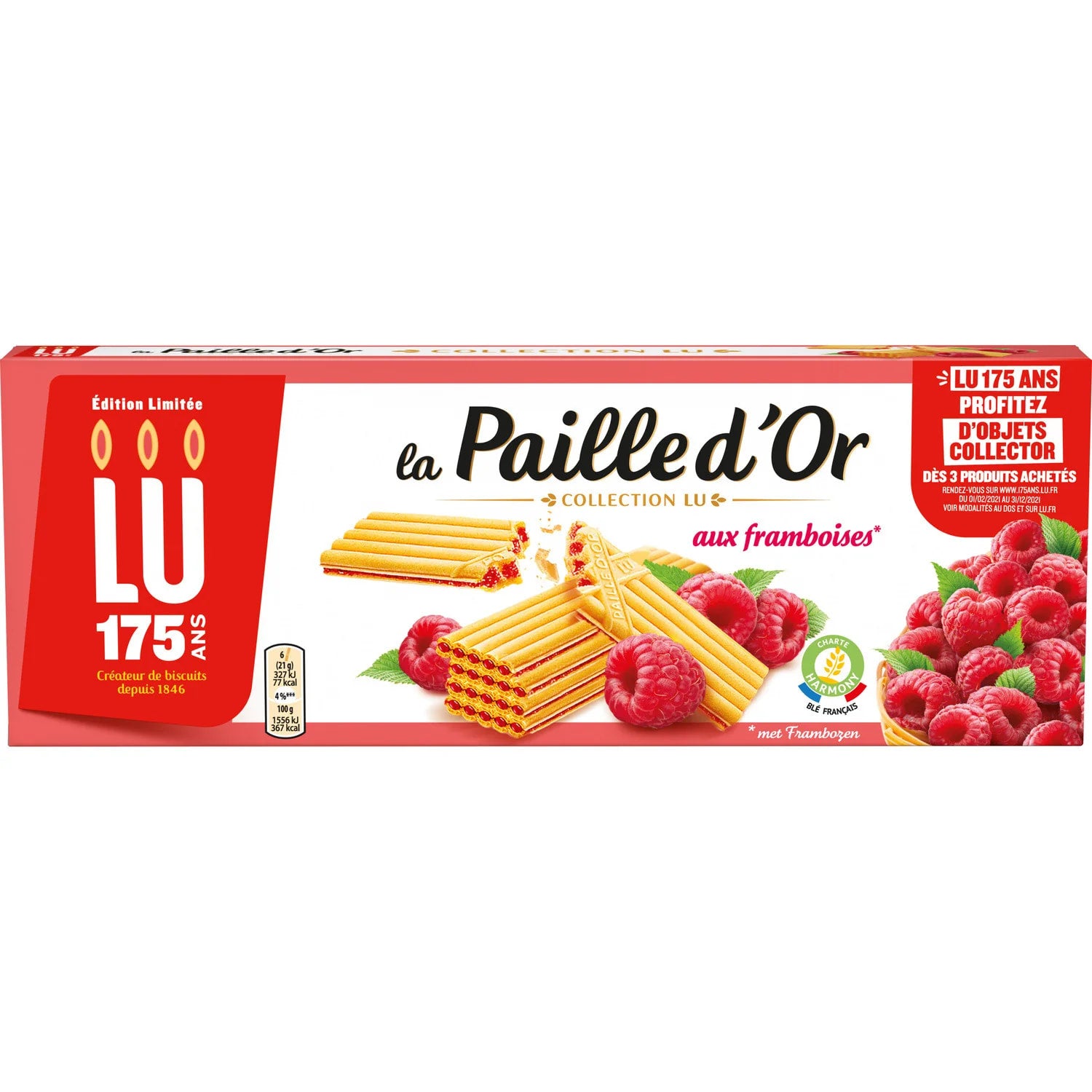 🇫🇷 Paille D'Or Raspberry Wafer Cookies, 5.9 oz (170g)
