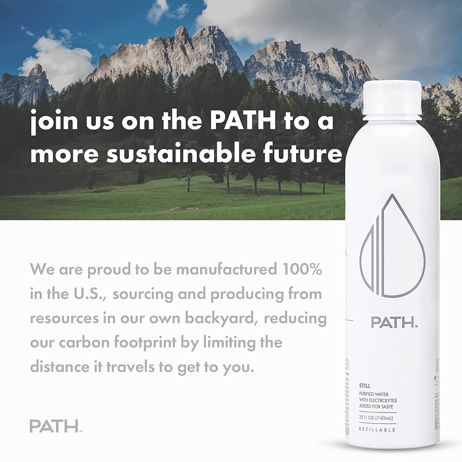 🇺🇸 Electrolyte Water in Refillable Aluminum Bottle by PATH, 20.3 fl oz (600ml)