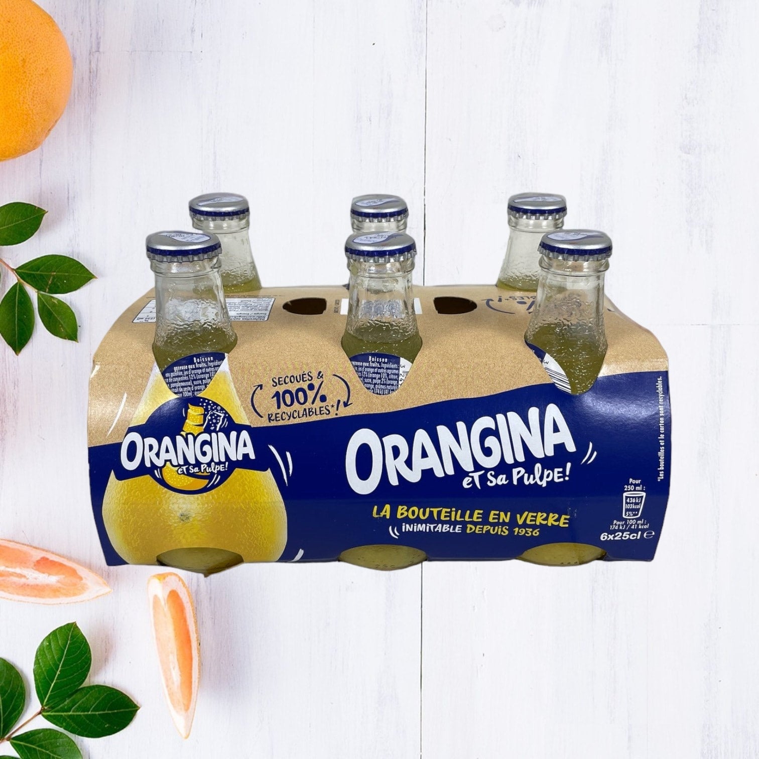 🇫🇷 6 Orangina Sparkling Citrus Beverage w/ Pulp, 6 * 8.5 fl. oz. (6 * 250 ml)
