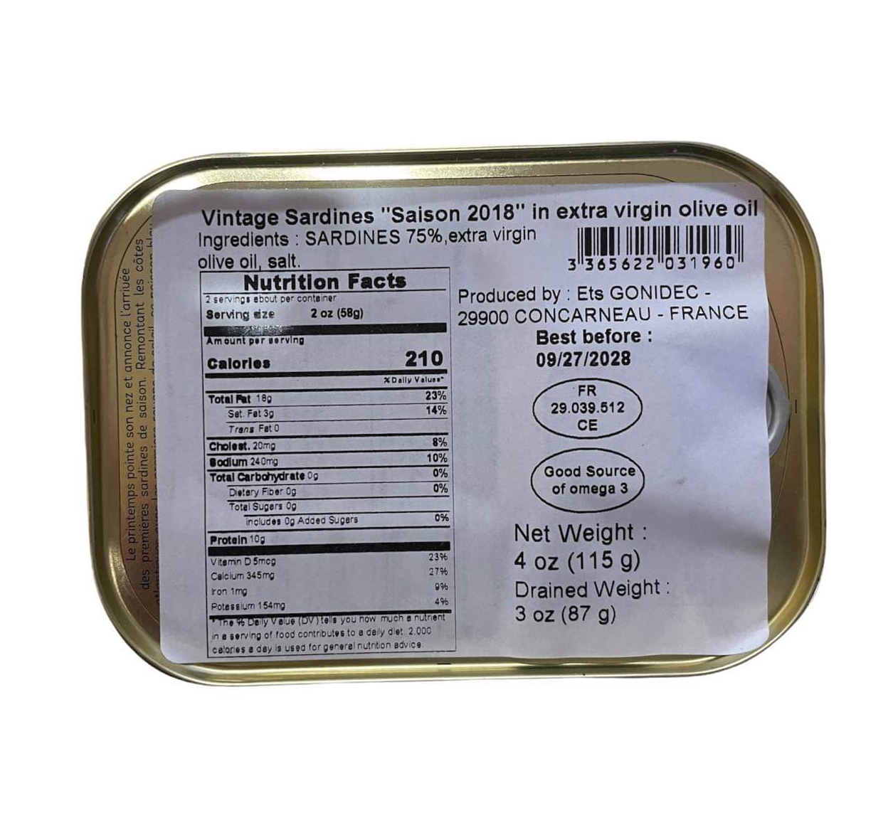 🇫🇷 Vintage Sardines "Sardine 2018" in EVOO, 4 oz (115g)