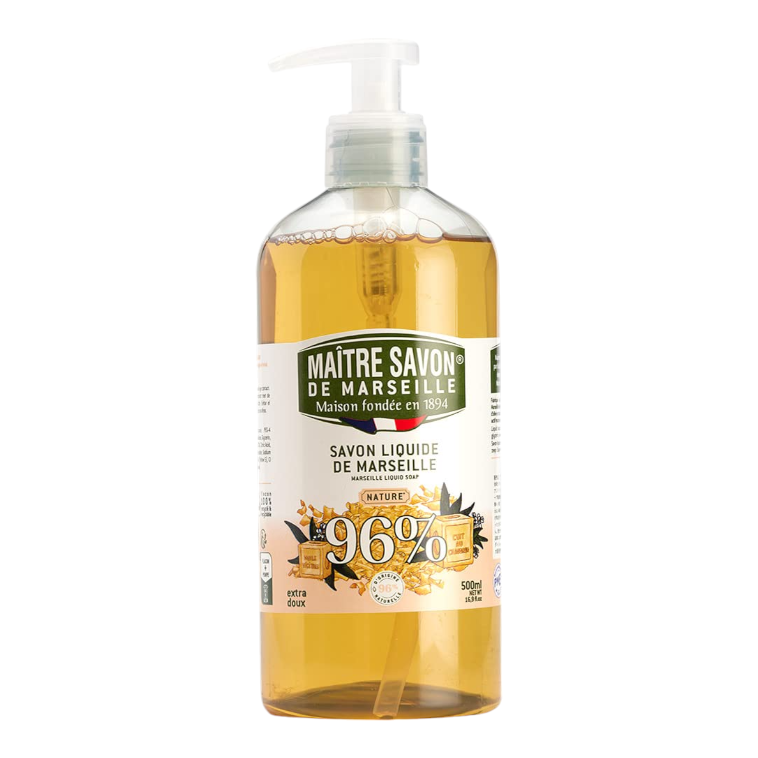 🇫🇷 Marseille Liquid Unscented Soap w/ Pump by Savonnerie du Midi, 16.9 fl oz (500ml)