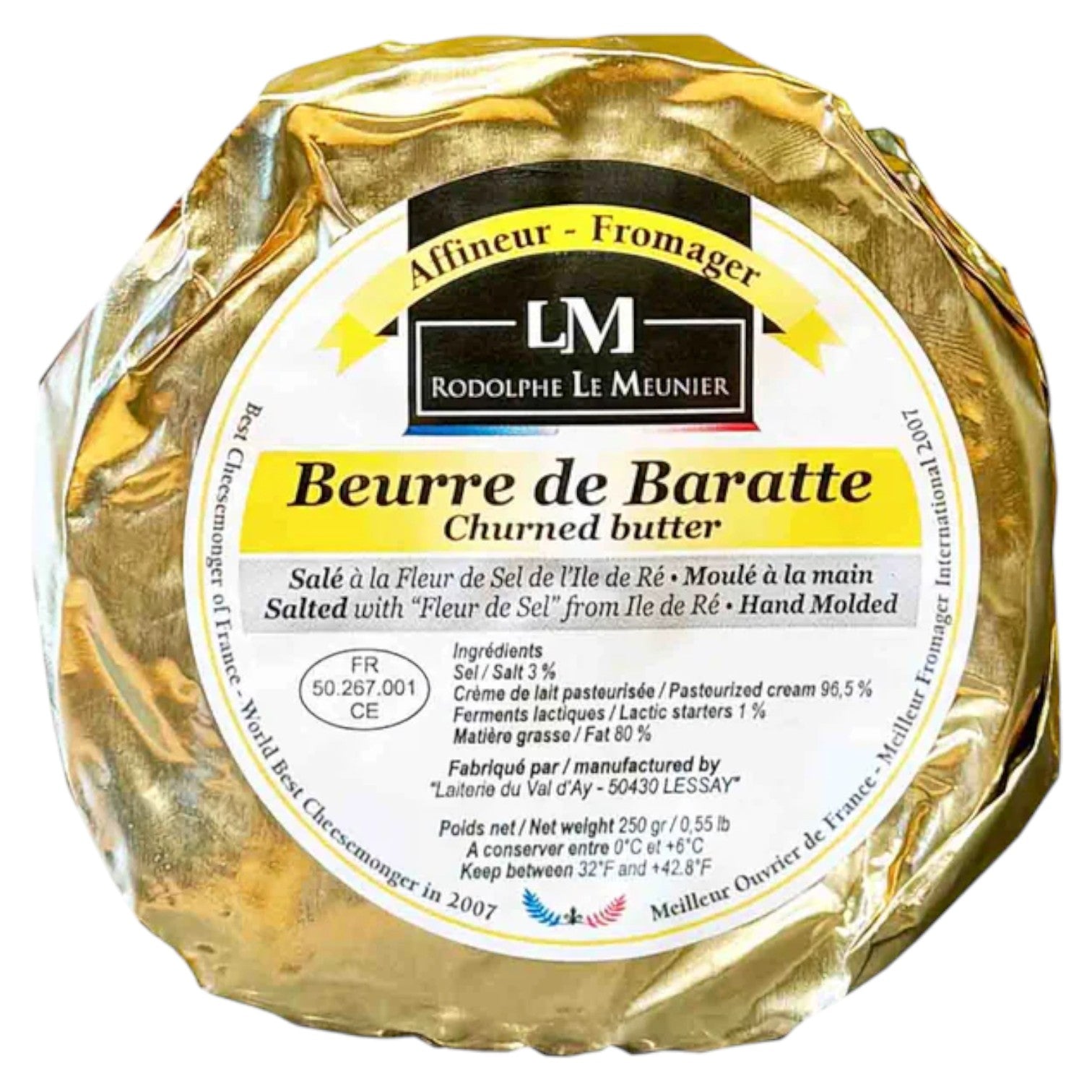 🇫🇷 Salted Churned Butter w/ Île de Ré ou 'Fleur de Sel, 8.8 oz (250g)
