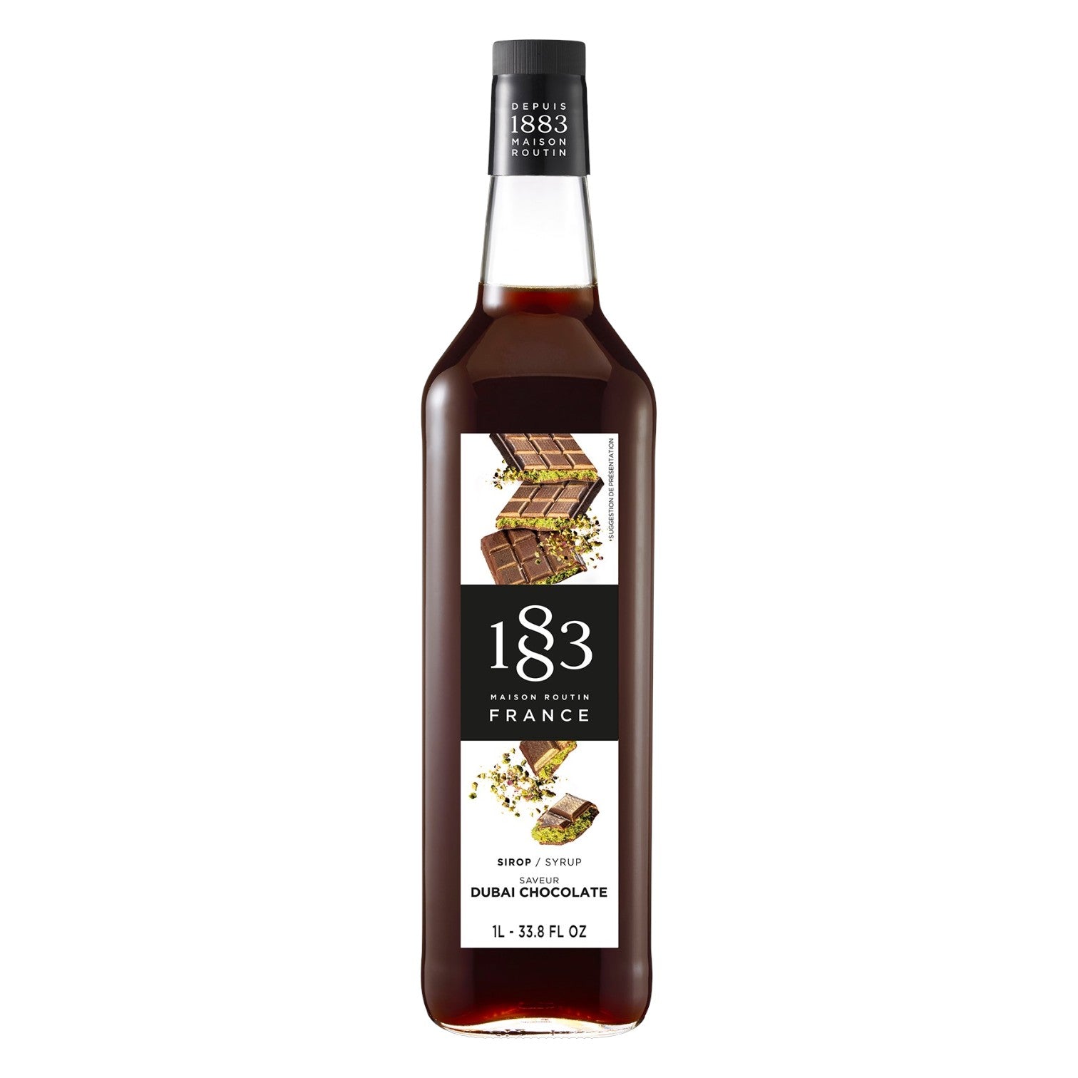 🇫🇷 1883 Dubai Chocolate - French Premium Mixed Berries Syrup, 33.8 fl oz (1 liter, Glass bottle)