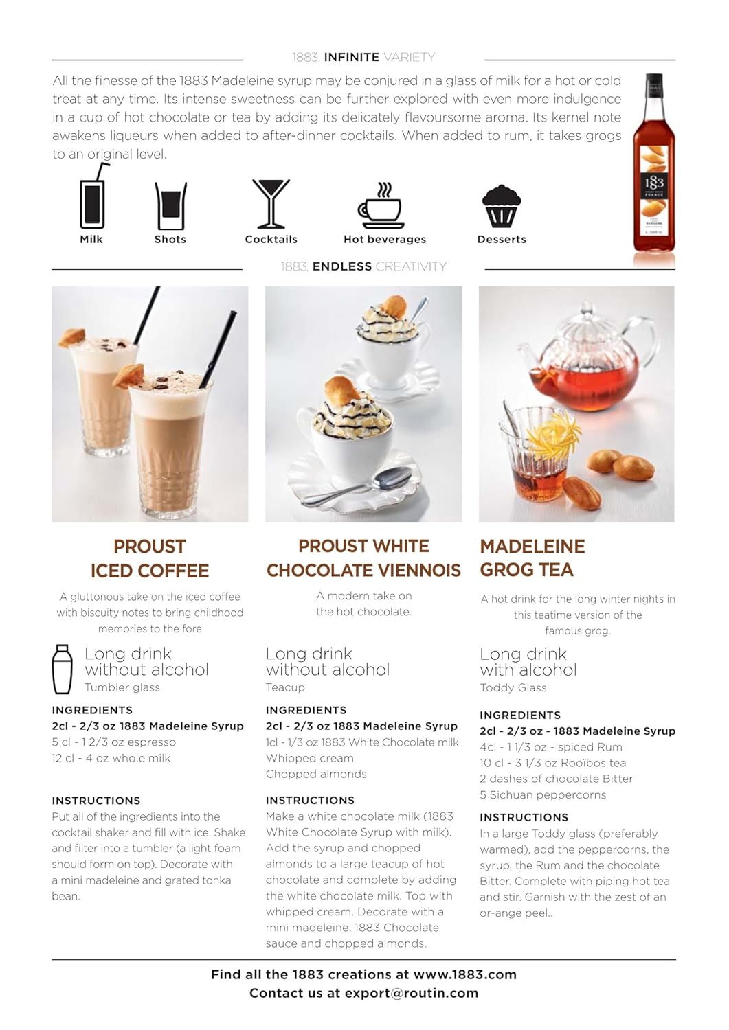 🇫🇷 1883 Madeleine - French Premium Mixed Berries Syrup, 33.8 fl oz (1 liter, Glass bottle)