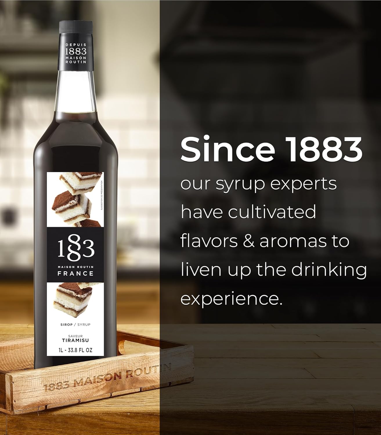 🇫🇷 1883 Tiramisu Syrup - French Premium Syrup, 33.8 fl oz (1 liter)