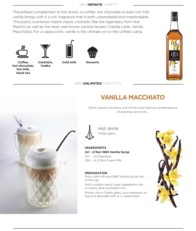 🇫🇷 1883 Vanilla Syrup - French Premium Syrup, 33.8 fl oz (1 liter)