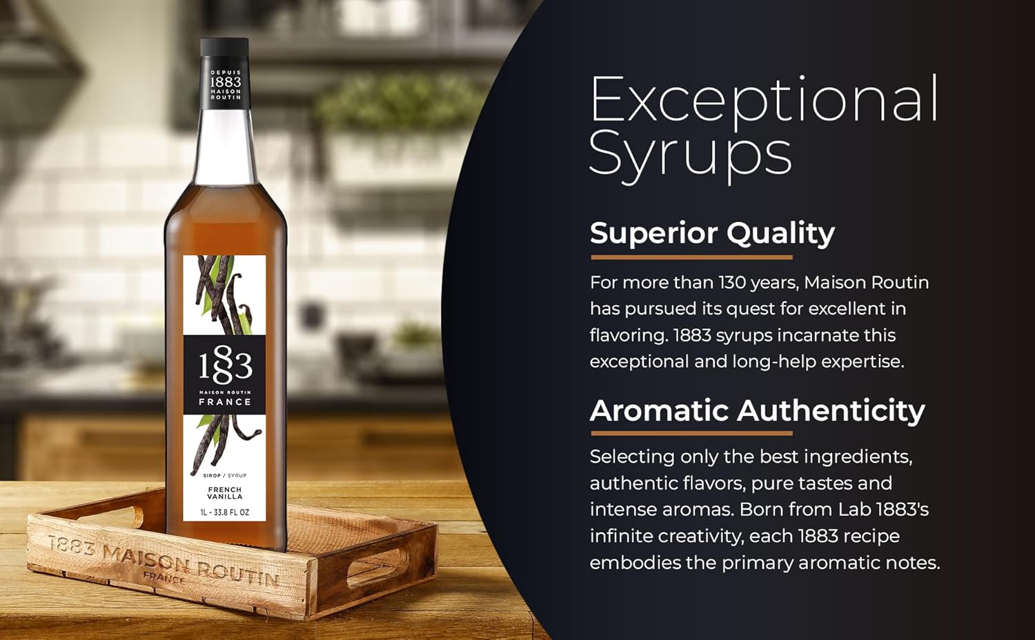 🇫🇷 1883 Vanilla Syrup - French Premium Syrup, 33.8 fl oz (1 liter)