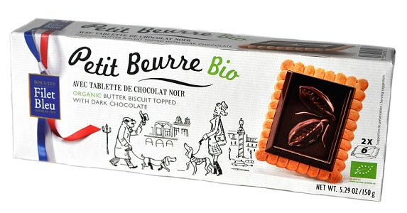 Filet Bleu - Organic Petit Beurre Biscuits with Dark Chocolate, 150g Box