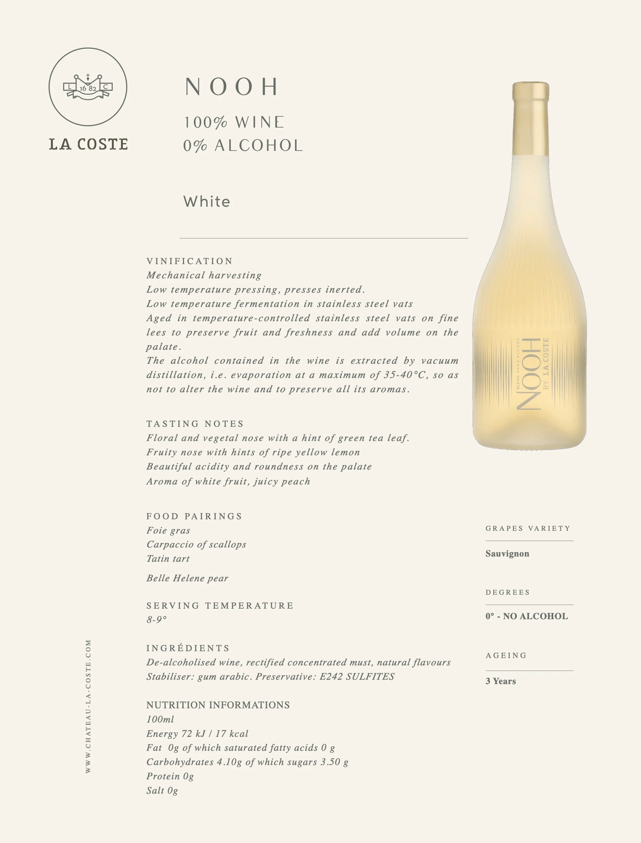 🇫🇷 Organic Sauvignon Blanc Wine (0% Alcohol) by Château La Coste, 25.3 fl. oz. (750ml)
