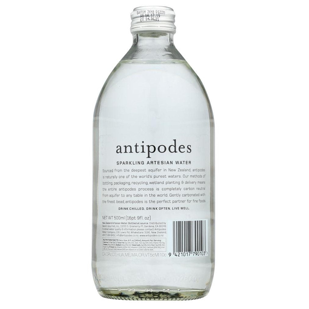 🇳🇿 Antipodes Sparkling Water (Glass Bottle), 16.9 fl oz (500 ml)