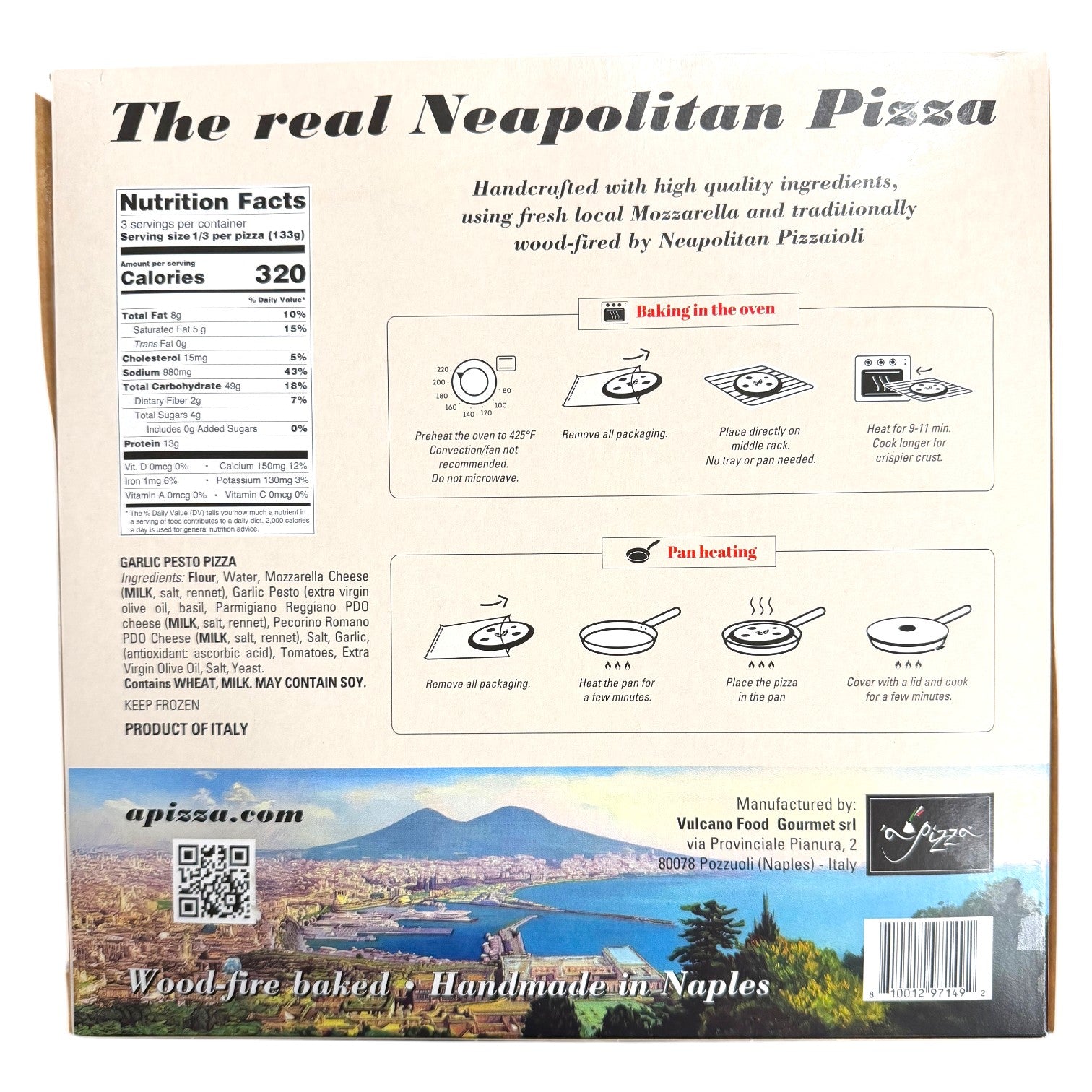 🇮🇹 Authentic 11" Napolitana Garlic & Pesto Pizza [Frozen] ❄️ , 14 oz