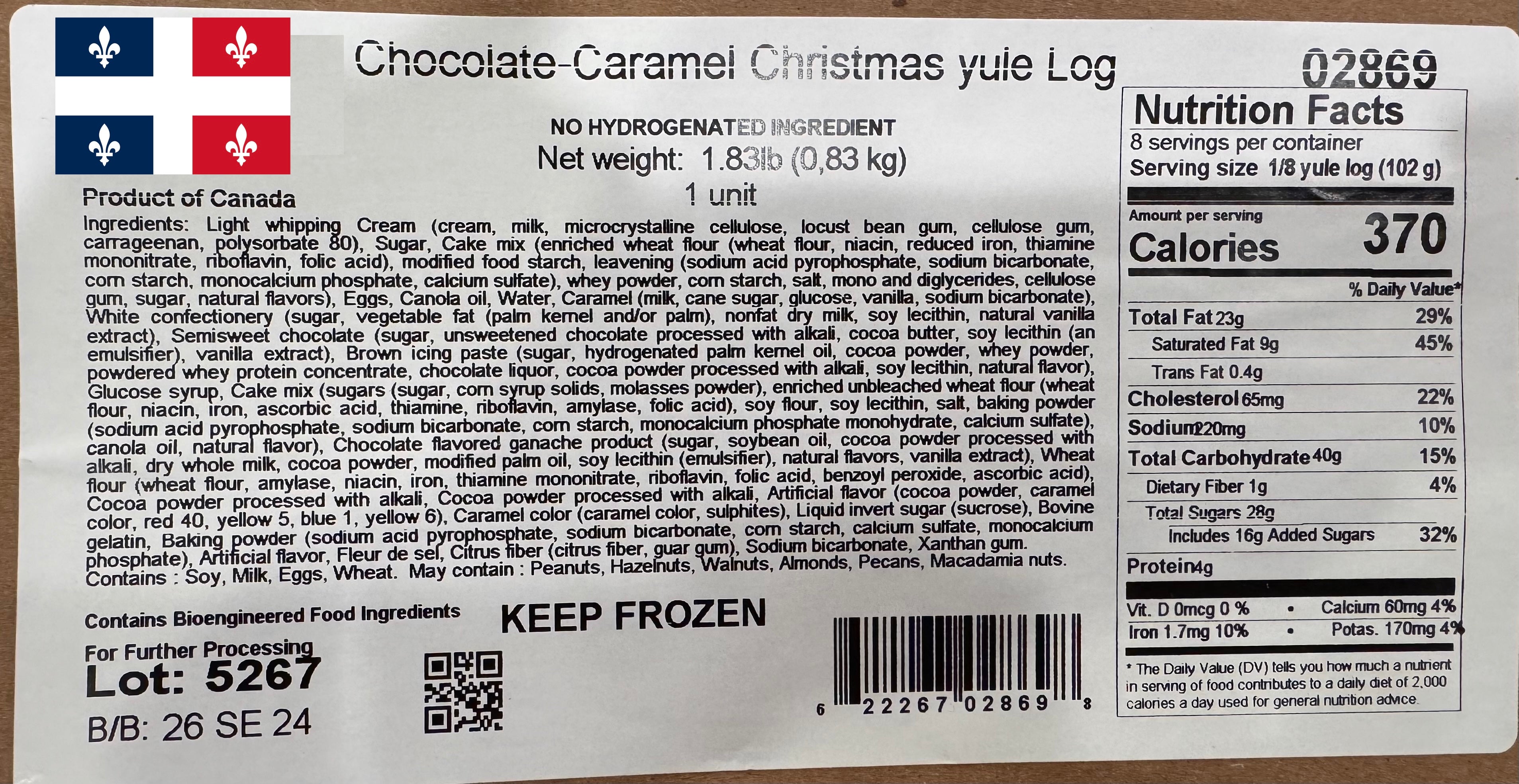 🇨🇦 Bûche de Noël au Chocolat et au Caramel Salé 7" (Serves 10-14), 29 oz [Frozen]  ❄️ 🚨 Online Only