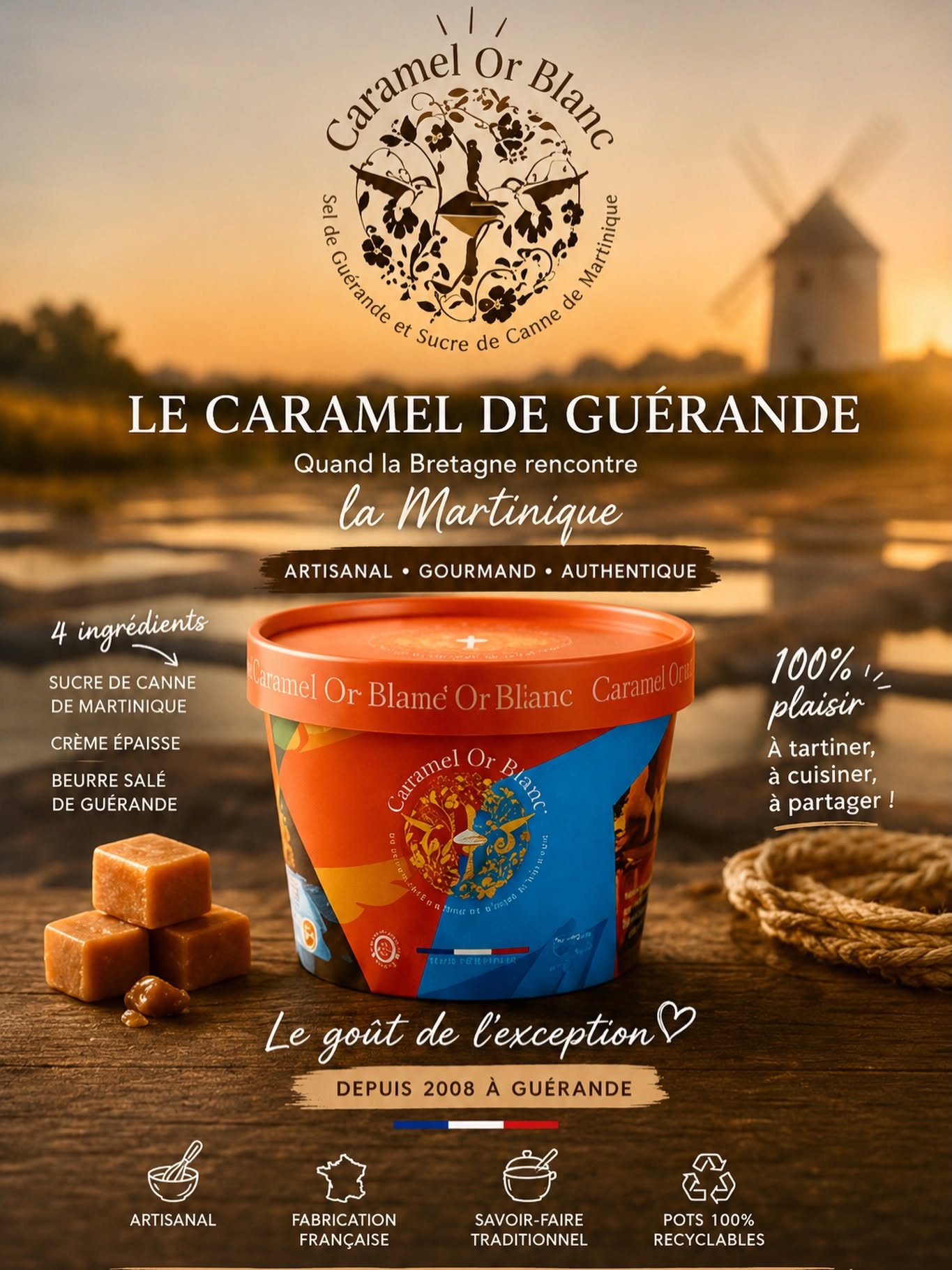 🇫🇷 Artisanal French Caramel w/ Guérande Salt & Martinique Cane Sugar, 7.9 oz, (225g)