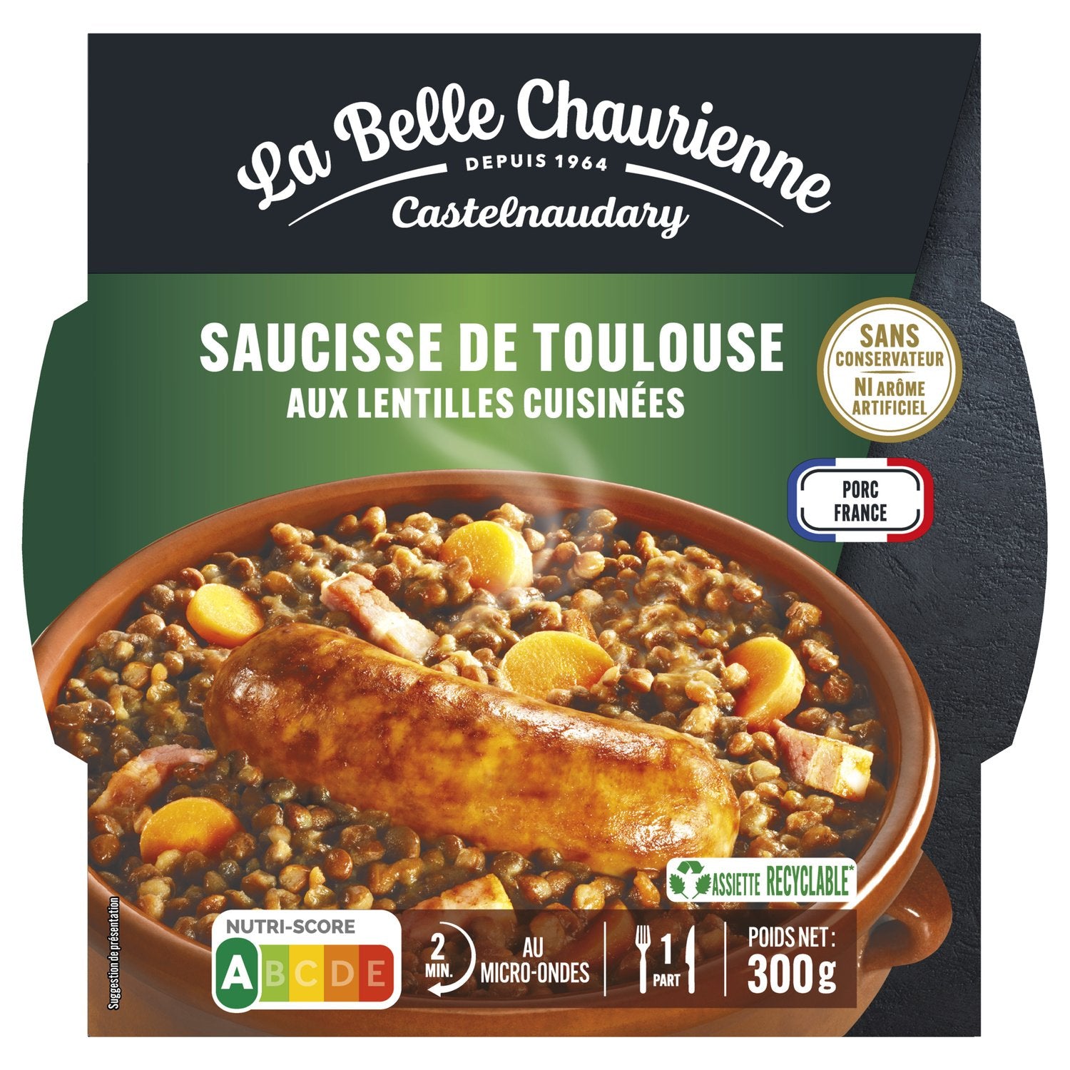 🇫🇷 Toulouse Sausage w/ Lentils For 1 Person, 10.5 oz (300g)