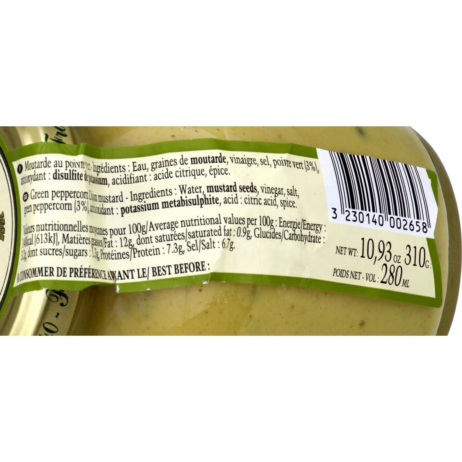 🇫🇷 Green Peppercorn Mustard in Orsio Jar, 10.93 oz (310g)