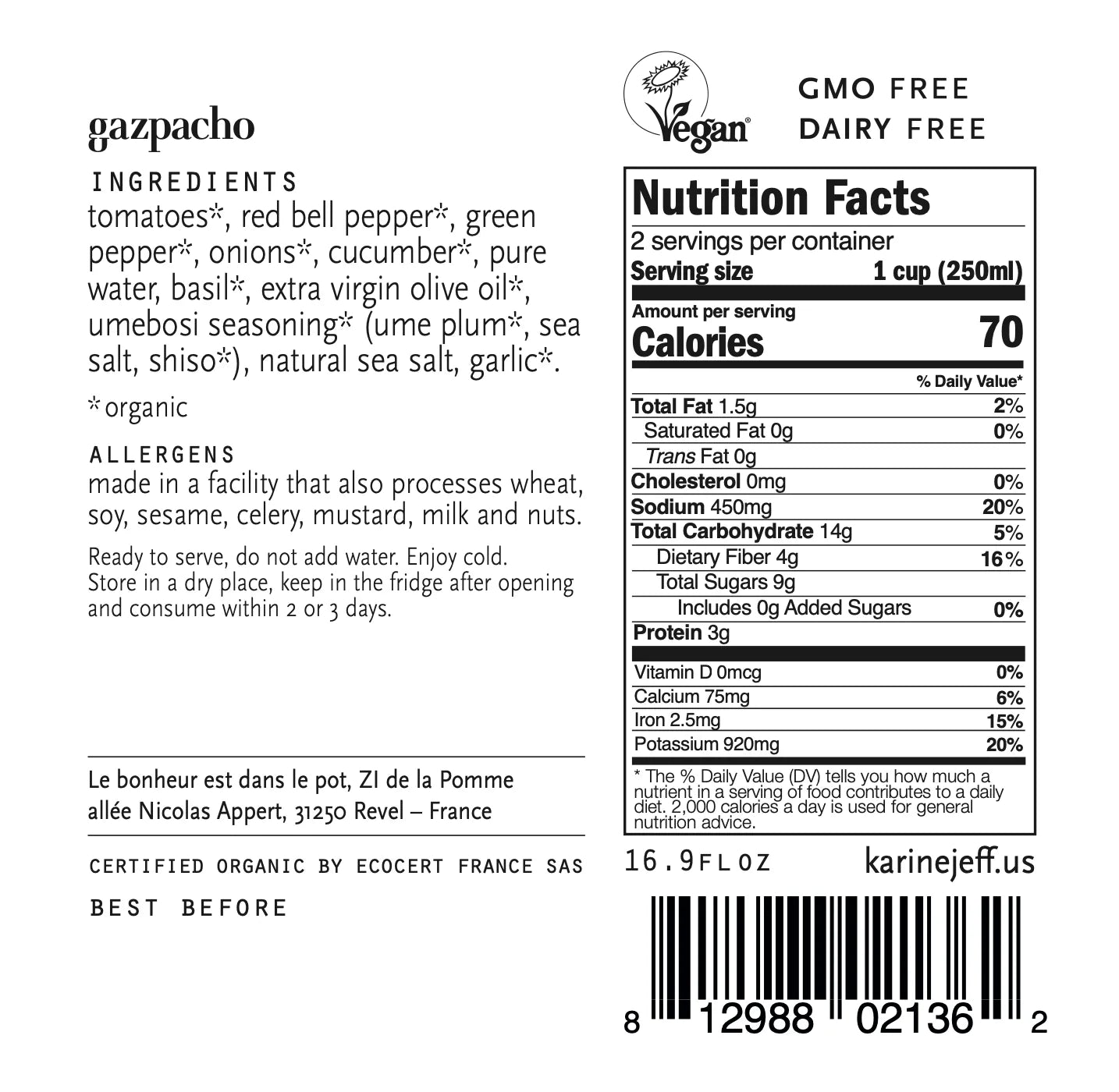 🇫🇷 Organic Gazpacho Soup, 16.9 fl oz (500ml)