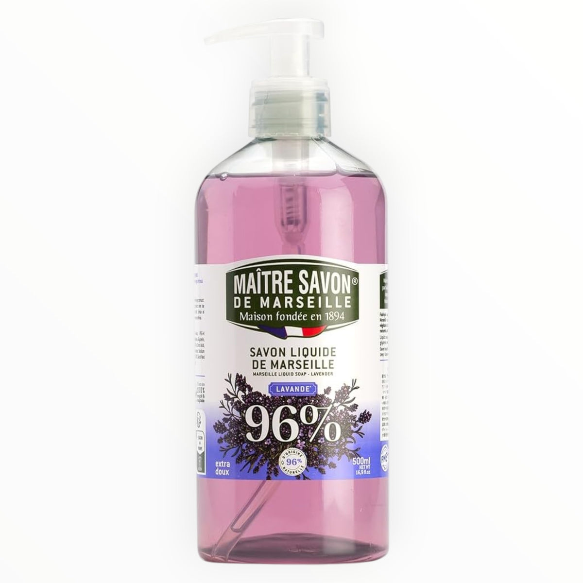 🇫🇷 Maître Savon de Marseille Liquid Lavender Soap w/ Pump, 16.9 fl oz (500ml)
