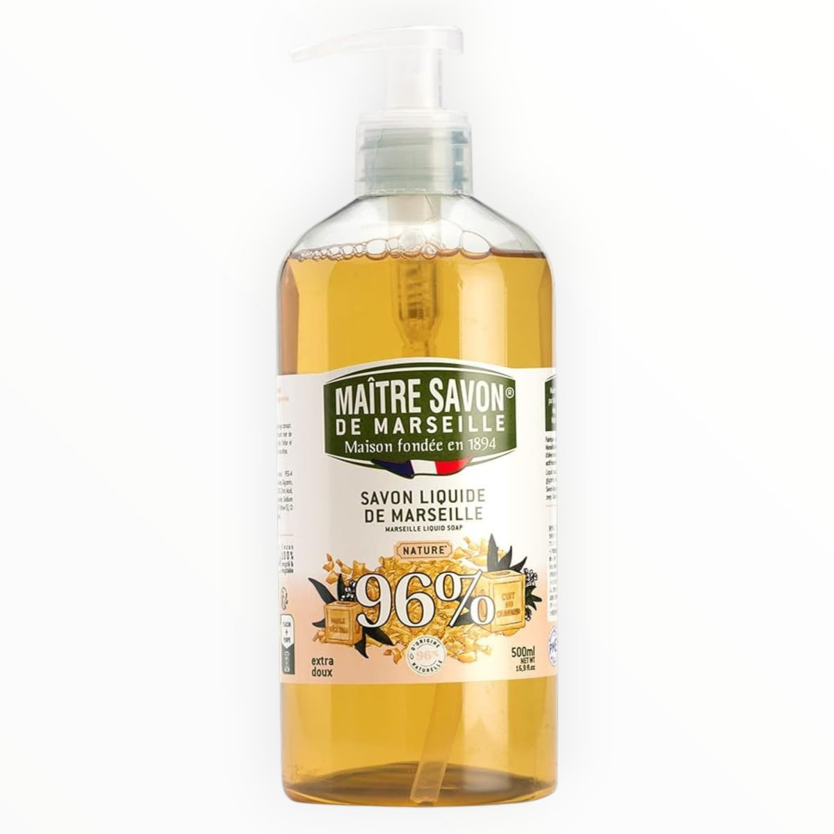 🇫🇷 Maître Savon de Marseille Liquid Unscented Soap w/ Pump, 16.9 fl oz (500ml)