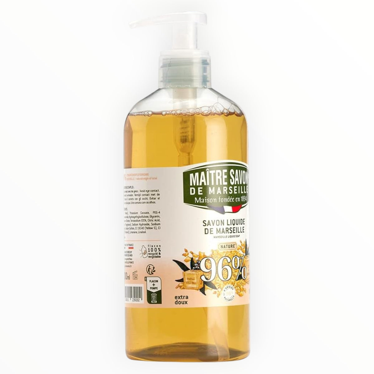 🇫🇷 Maître Savon de Marseille Liquid Unscented Soap w/ Pump, 16.9 fl oz (500ml)