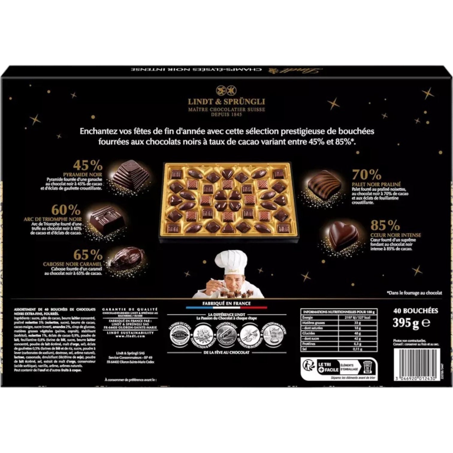 🇫🇷 Champs-Élysées 'Noir Intense' - 40 Chocolate Gift Box (Large) by Lindt & Sprüngli, 13.9 oz (395g)