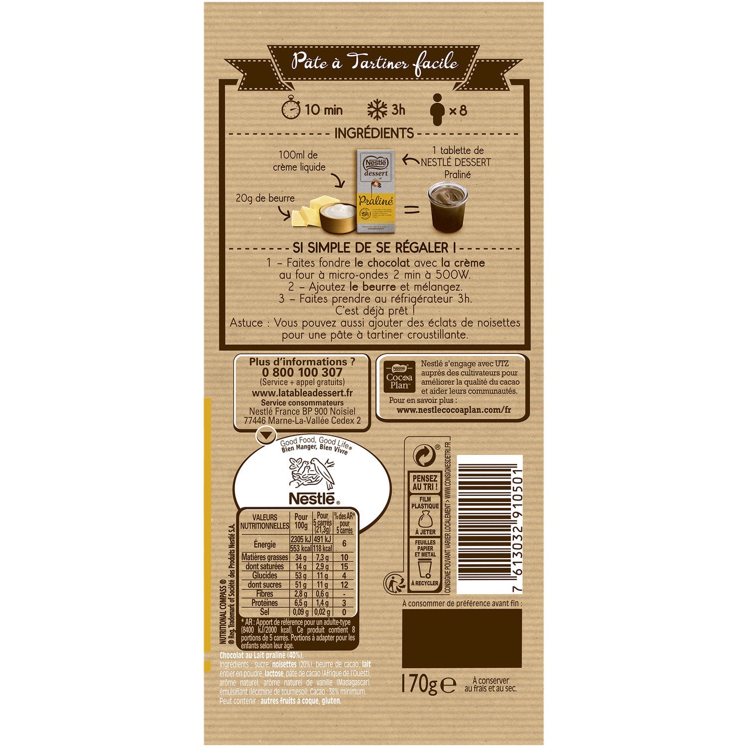 🇫🇷 Praliné: Hazelnuts (20%) & Milk Chocolate (36%) Baking Bar by Nestle Dessert, 5.9 oz (170g)