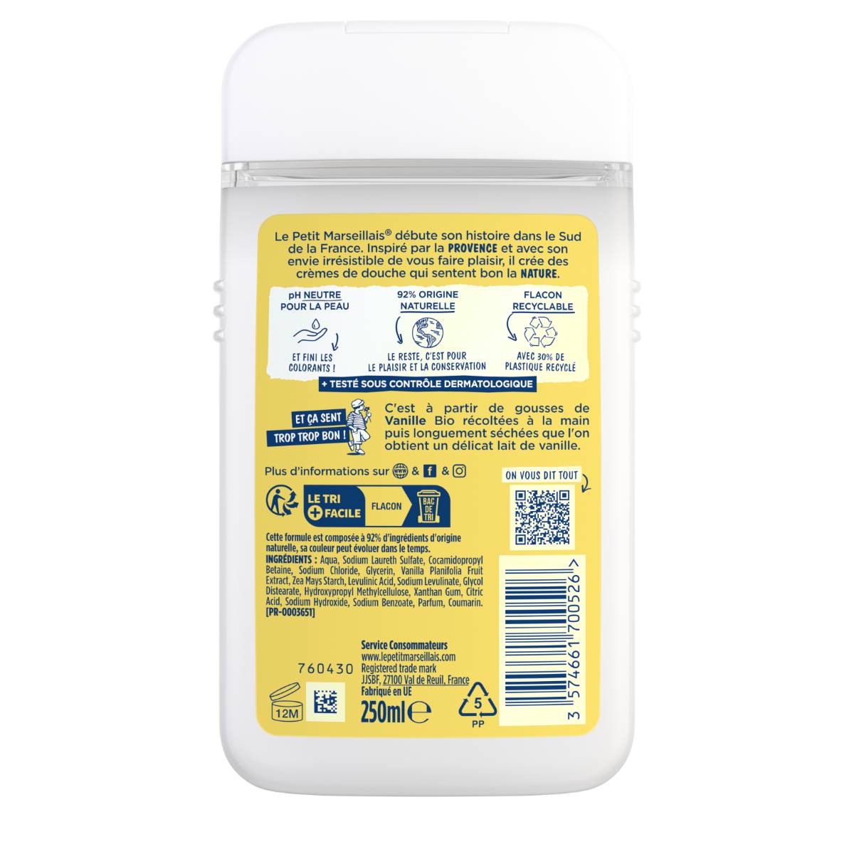 🇫🇷 Organic Vanilla Milk Extra Gentle Shower Gel, 8.4 fl.oz (250 ml)
