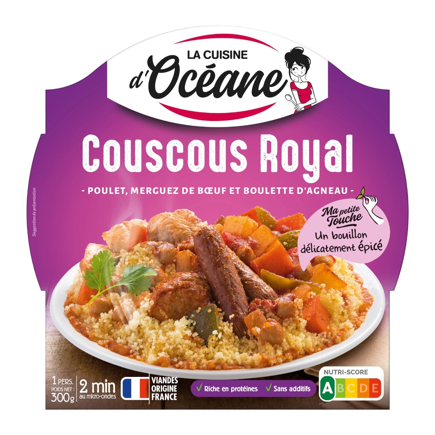 🇫🇷 Couscous Royal w/ Chicken, Beef Merguez & Lamb Meatball For 1 Person by Cuisine d'Oceane, 10.5 oz (300g) *Outer Packaging Slightly Torn