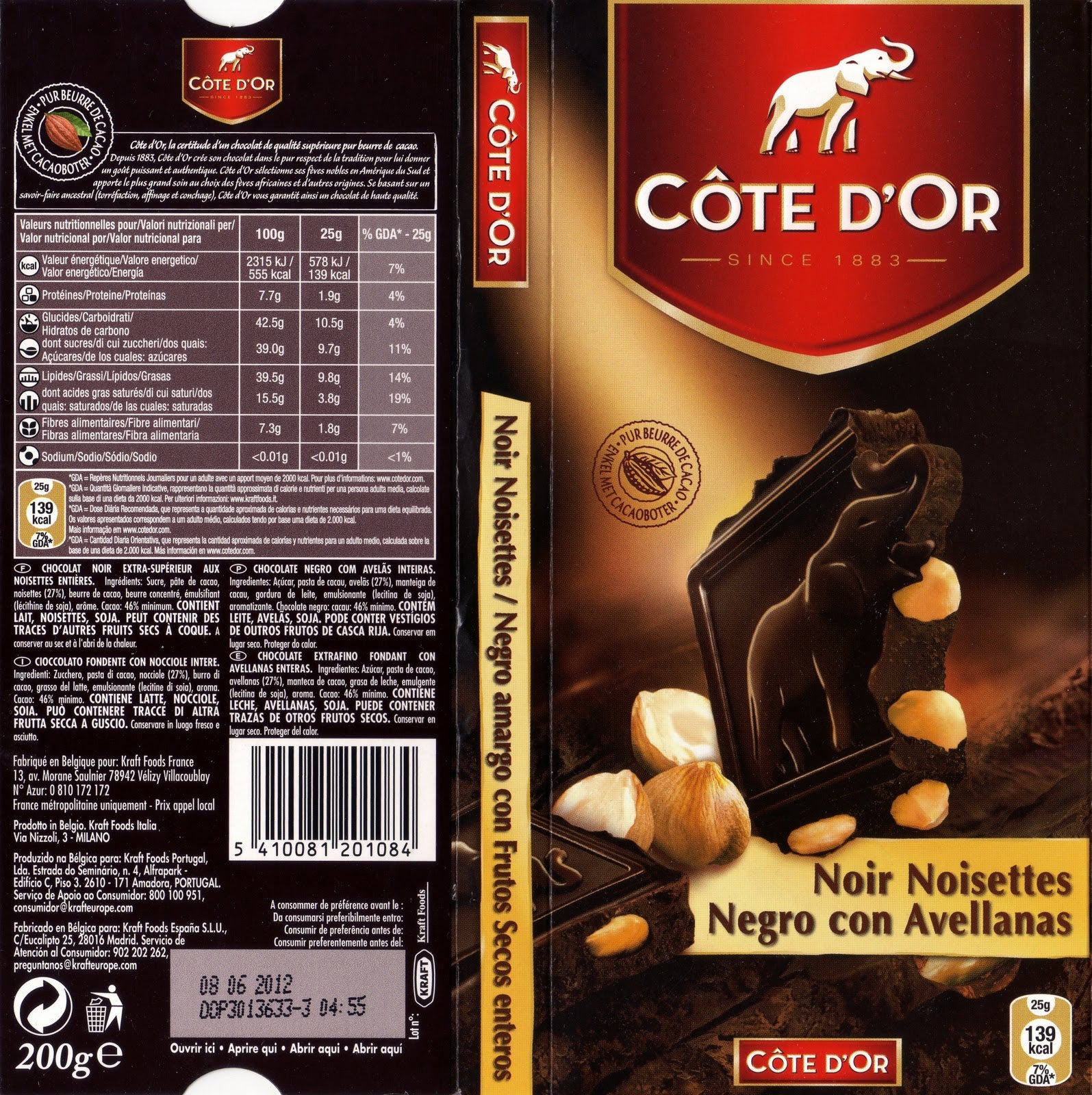 🇧🇪 Dark Chocolate w/ Whole Hazelnuts 'Noir Noisettes Entières', 6.3 oz (180g)