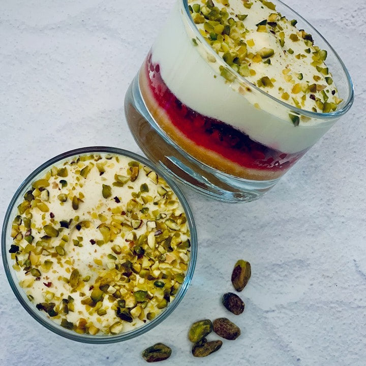🇮🇹 Biscuit-Raspberries-Pistachios Trifle ‘Coppa Mascarpone e Lamponi' in Glass Cup, 3.1 oz [Frozen] ❄️