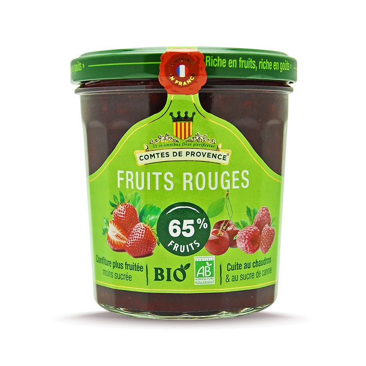 🇫🇷 Organic Red Fruit Jam (Strawberries, Cherries & Raspberries : 65% Fruits), 12.34 oz (350g)