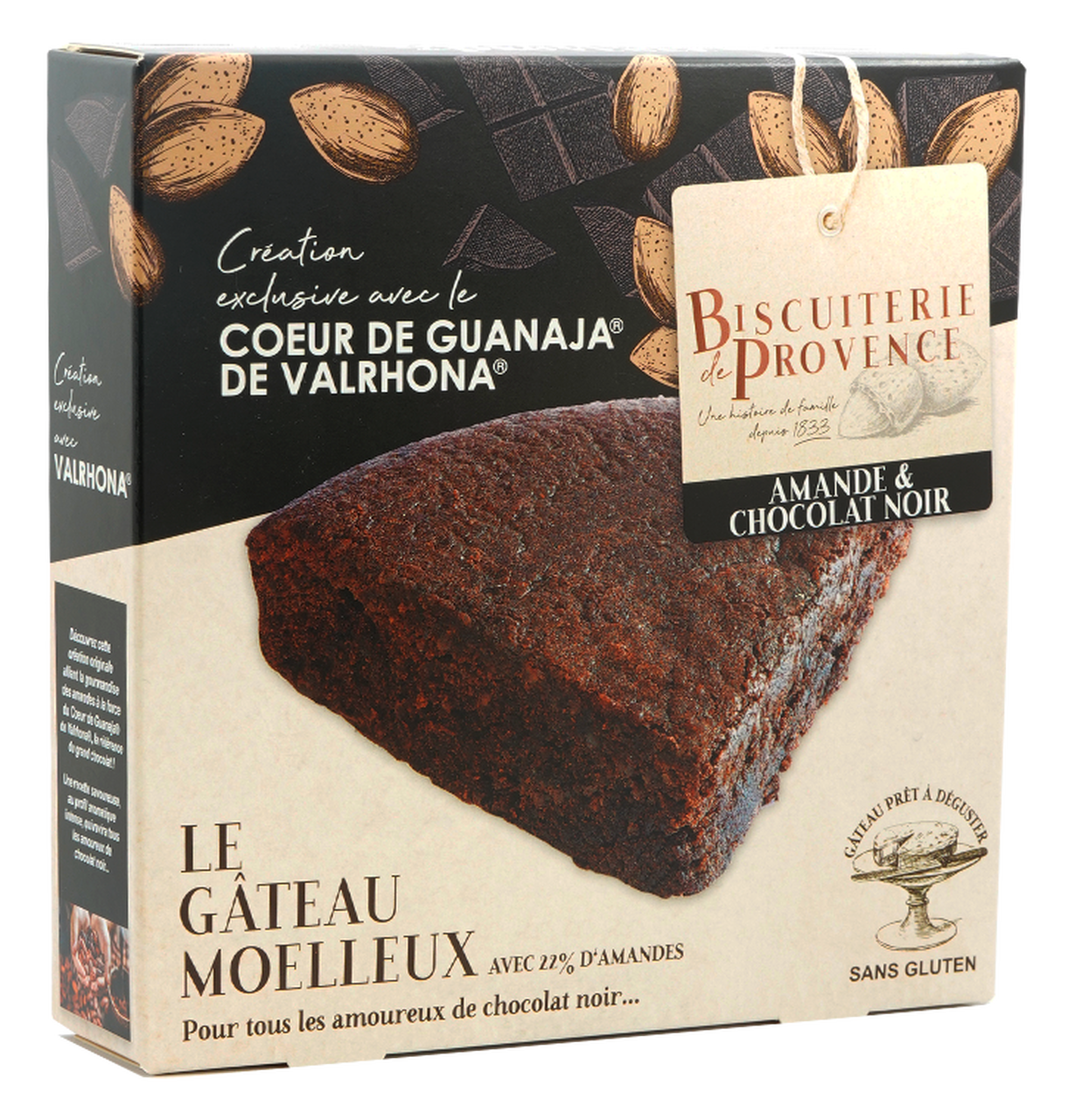 🇫🇷 Gluten-Free Almond & Dark Valrhona Guanaja Chocolate Cake by Biscuiterie de Provence (Flourless), 7.9 oz (225g)