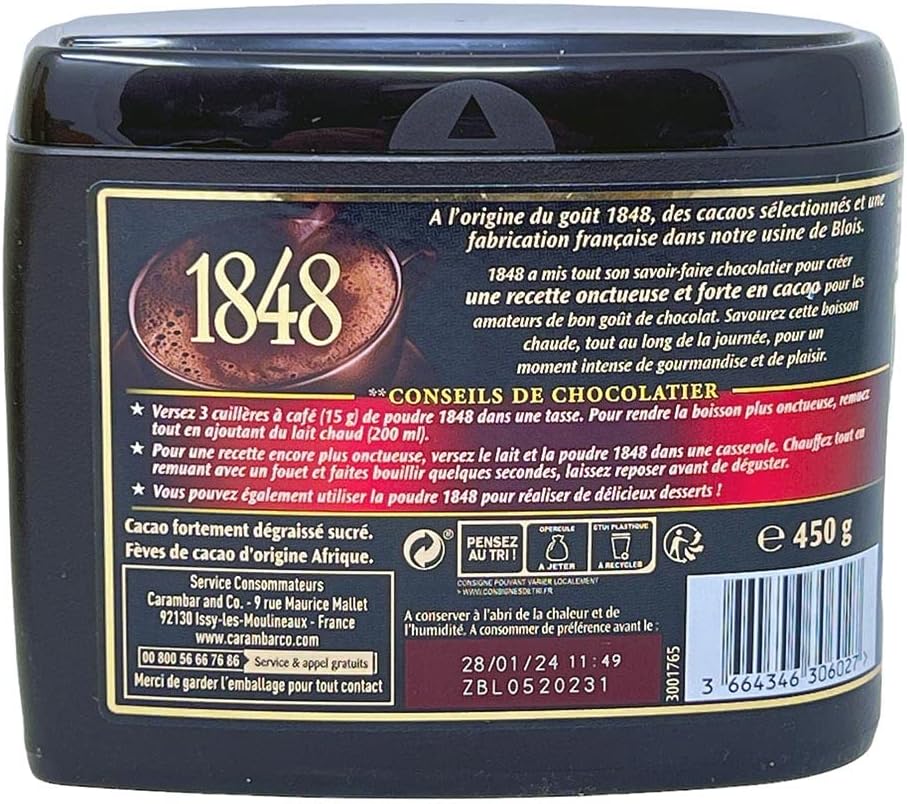 🇫🇷 1848: Ultra Premium French Cocoa Powder by Poulain, 15.8 oz (450g)