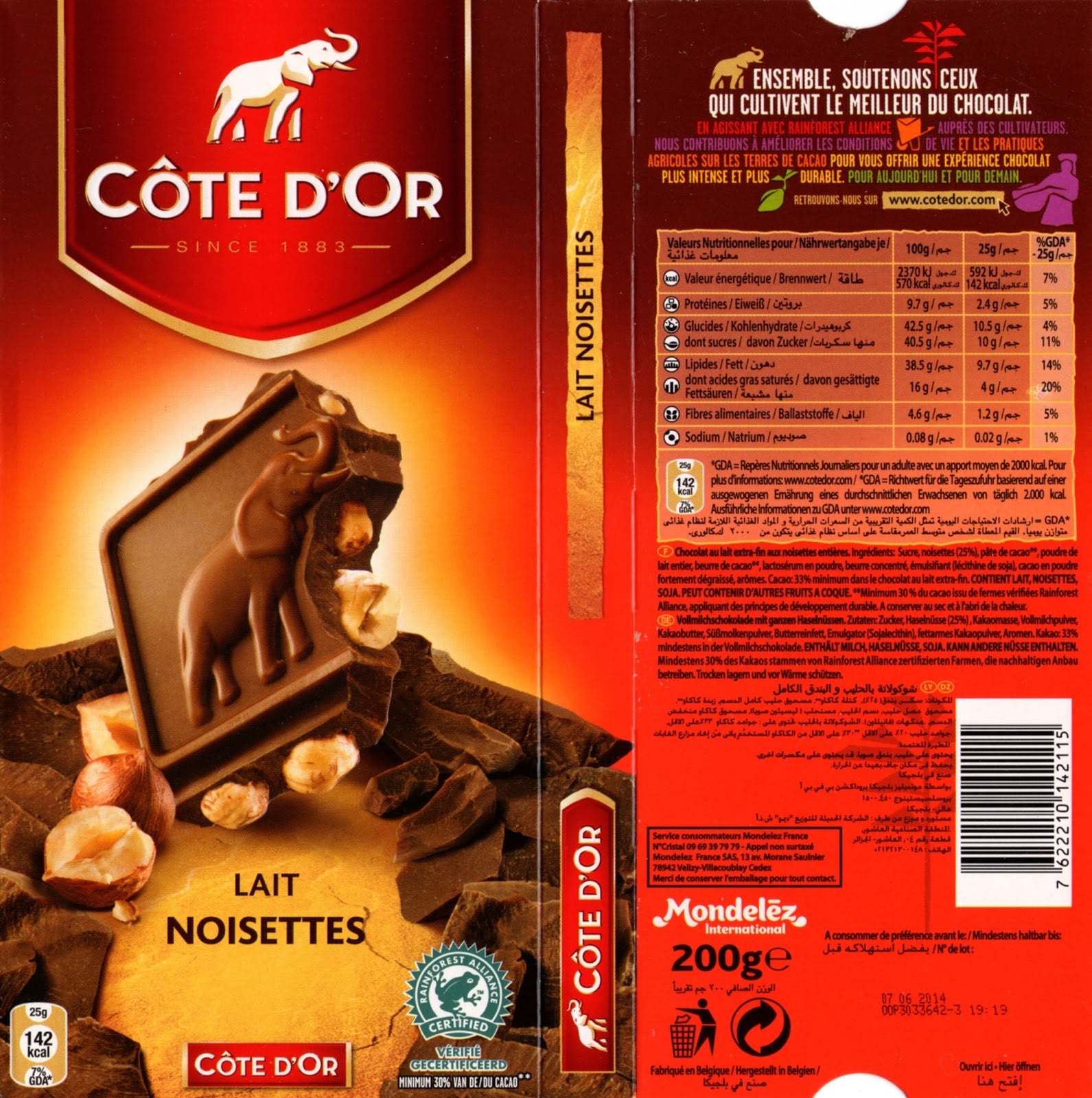 🇧🇪 Milk Chocolate w/ Whole Hazelnuts 'Lait Noisettes Entières', 6.3 oz (180g)