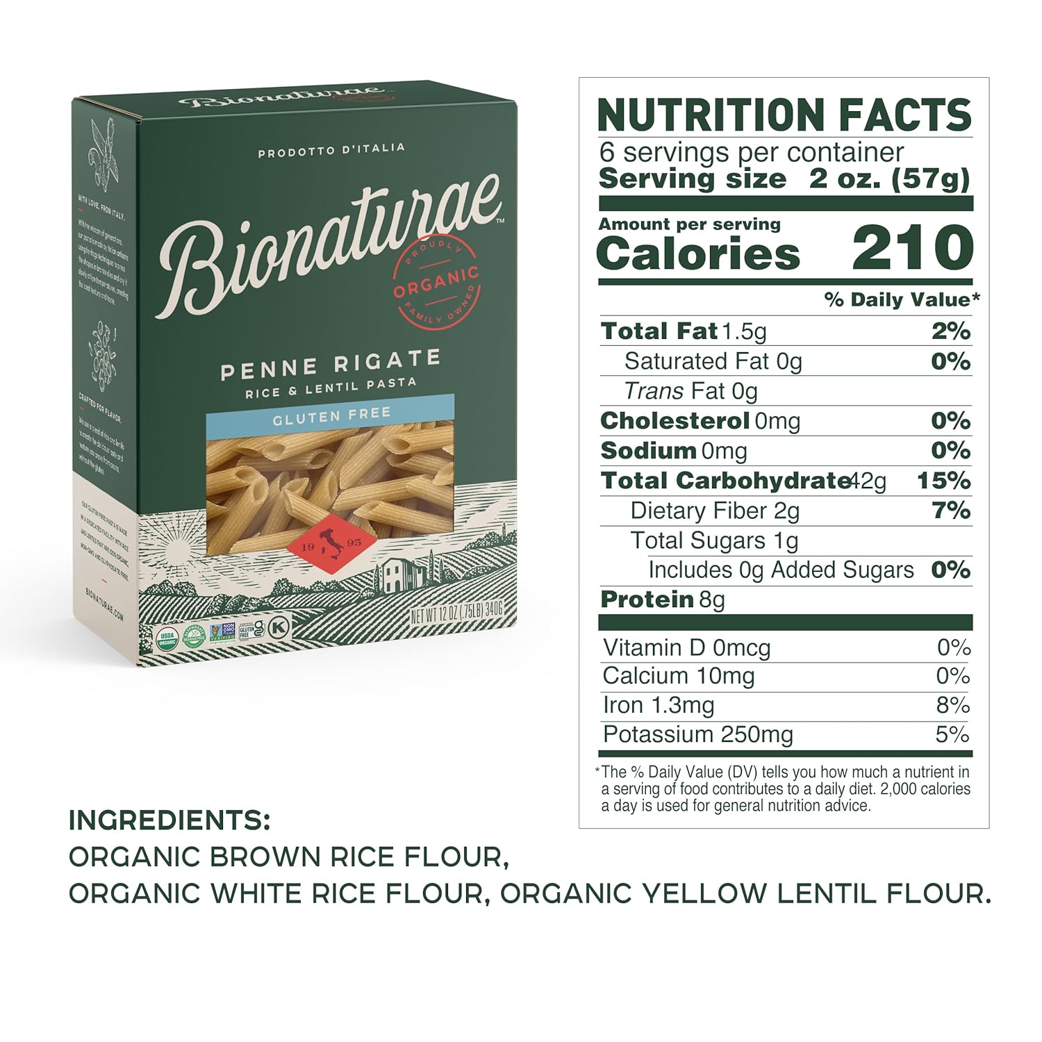 🇮🇹 Organic Gluten-Free Penne Rigate, 12 oz (340g)