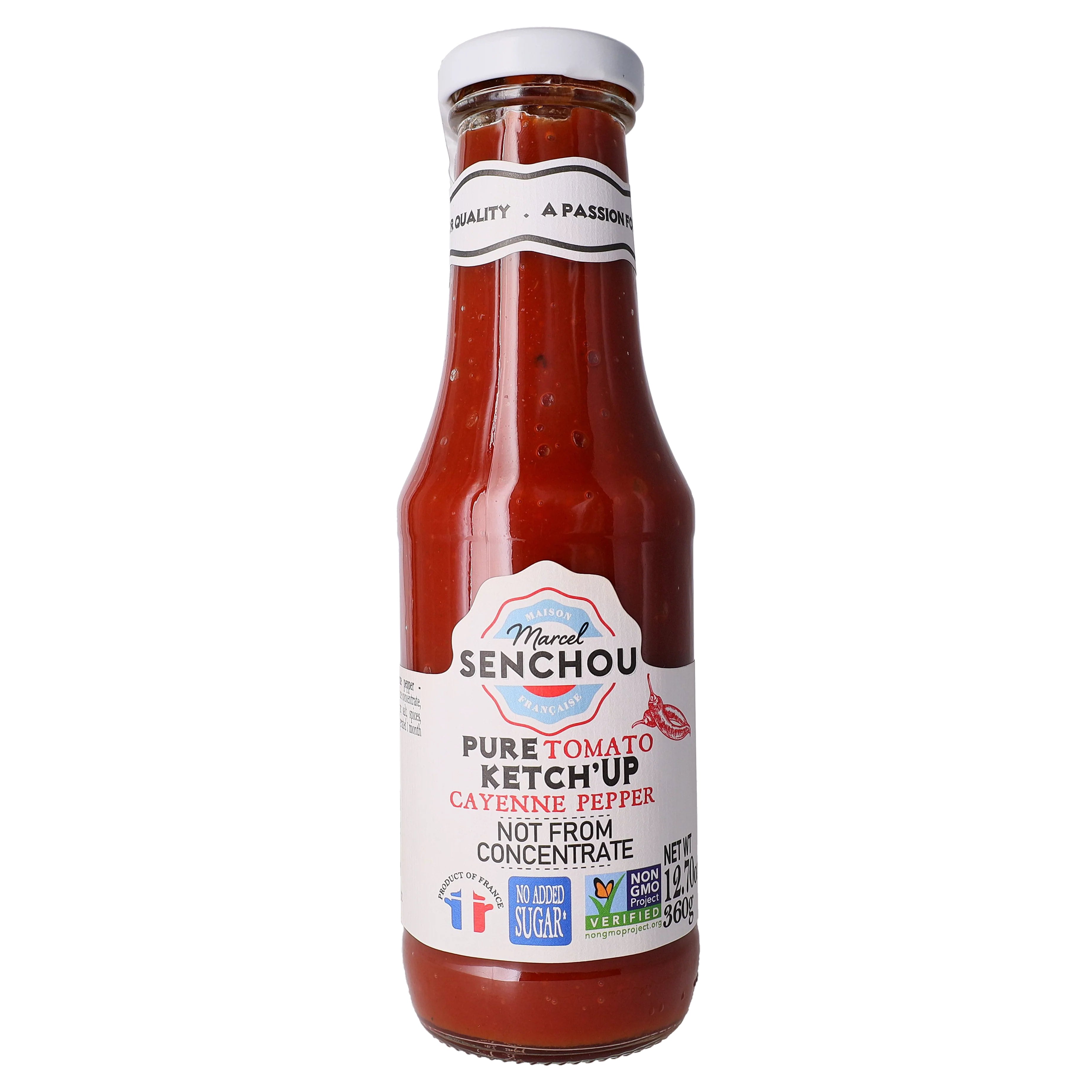 🇫🇷 Pure Tomato Ketchup w/ Cayenne Pepper by Marcel Senchou (No Sugar Added, Not From Concentrate, Gluten-Free, Vegan), 12.7 oz (360g)
