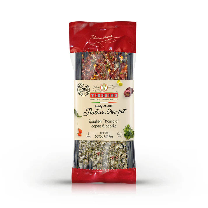 🇮🇹 Italian Ready Meal: Black Spaghetti Marinara w/ Cuttlefish Ink, Capers & Paprika [2 Servings], 8.8 oz (250g)