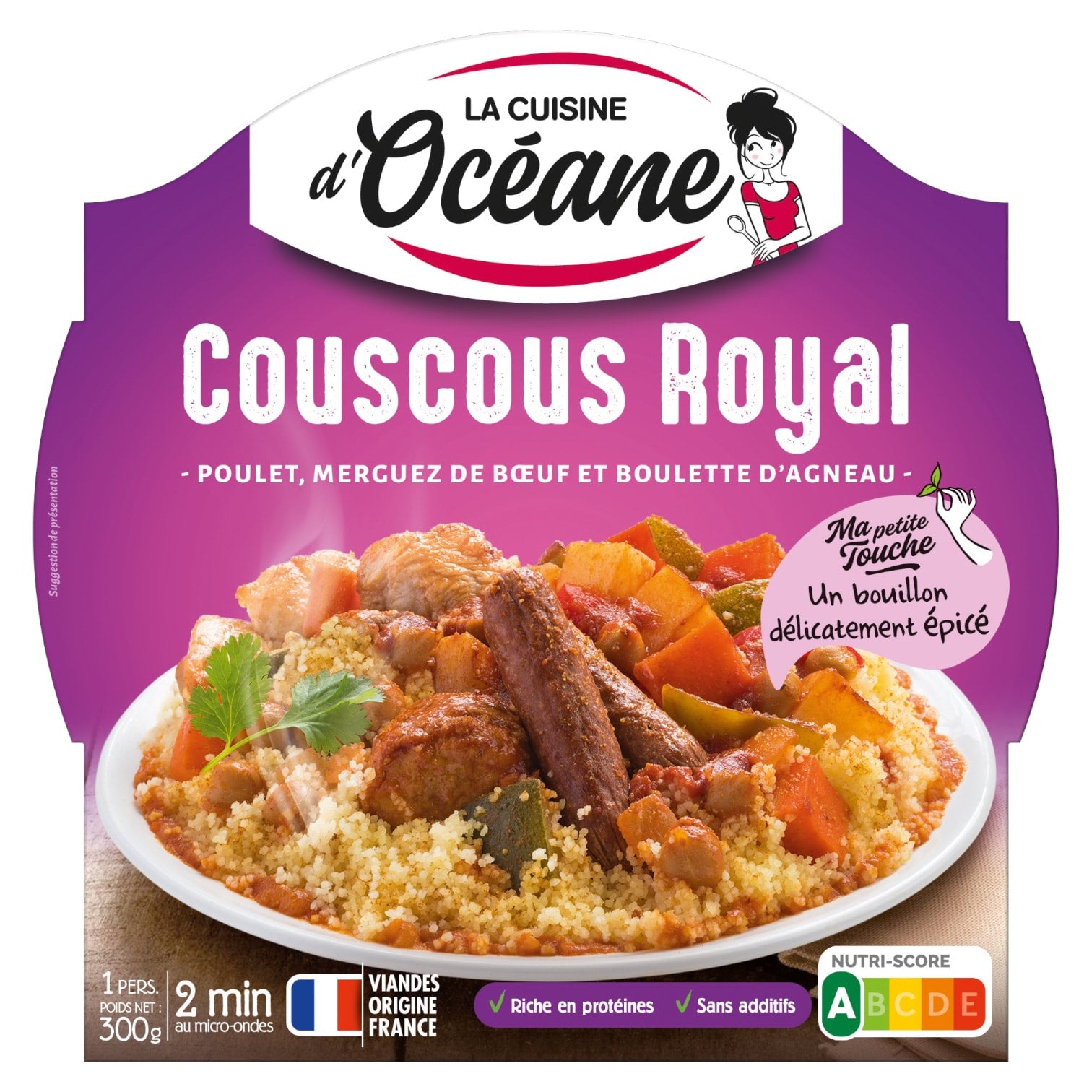 🇫🇷 Couscous Royal w/ Chicken, Beef Merguez & Lamb Meatball For 1 Person by Cuisine d'Oceane, 10.5 oz (300g) *Outer Packaging Slightly Torn