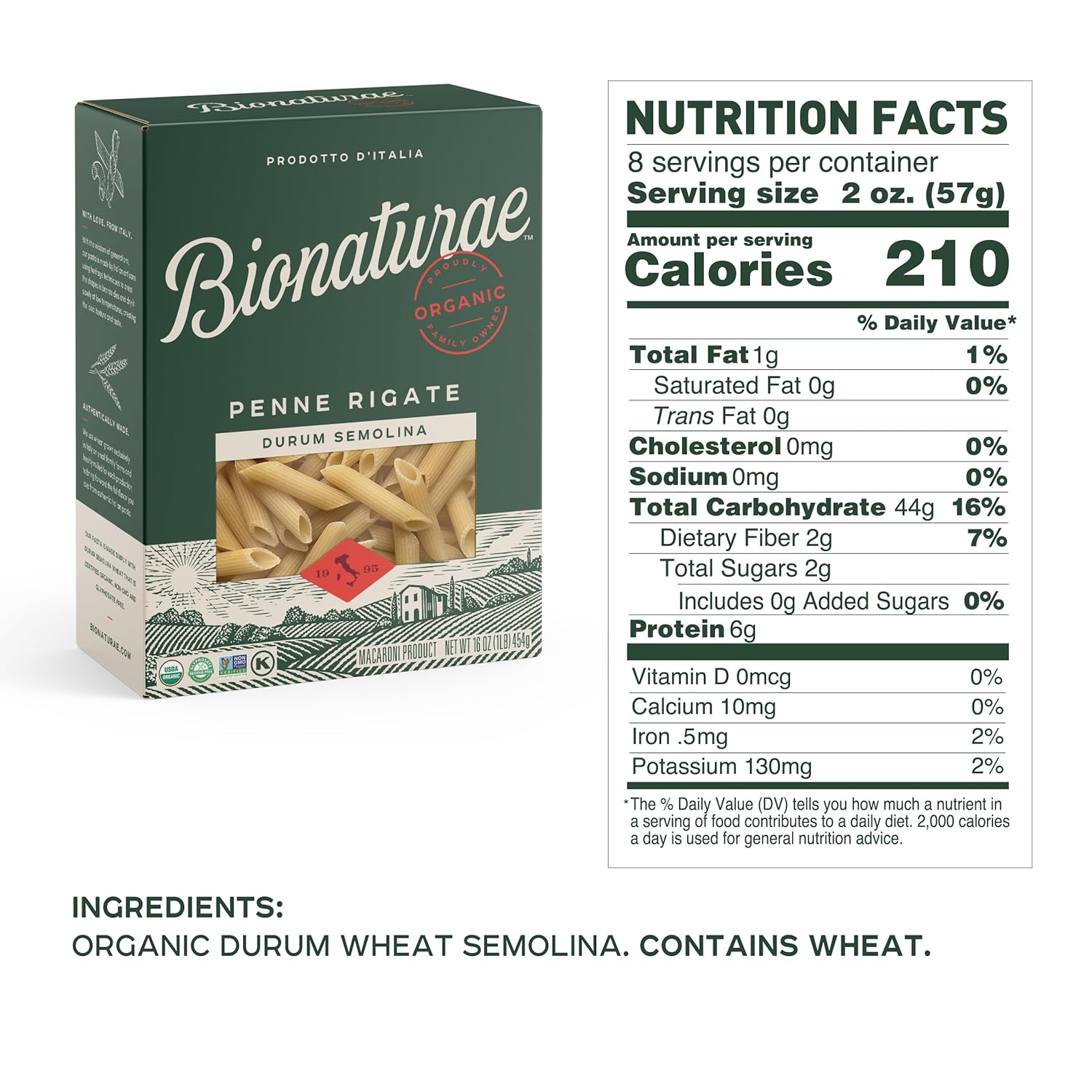 🇮🇹 Organic Penne Rigate, 16 oz (454g)