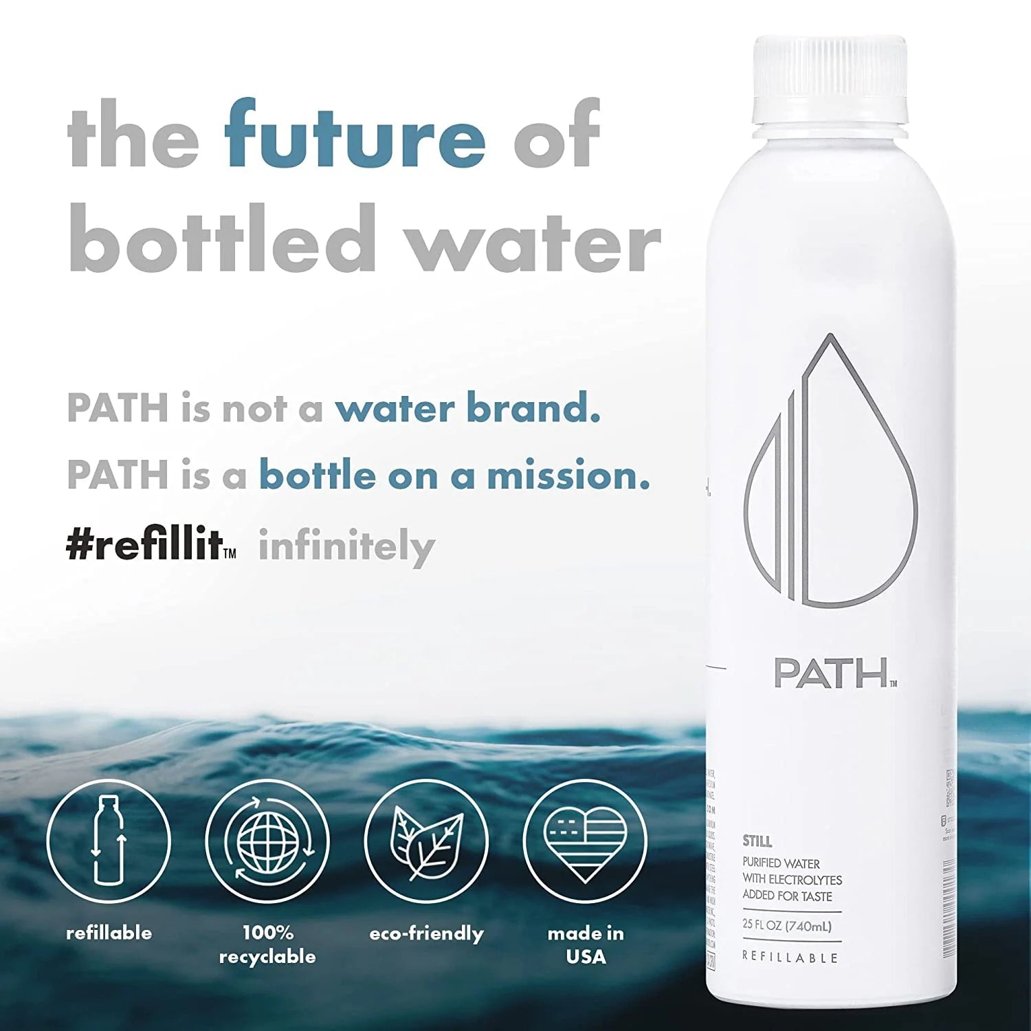 🇺🇸 Electrolyte Water in Refillable Aluminum Bottle by PATH, 20.3 fl oz (600ml)