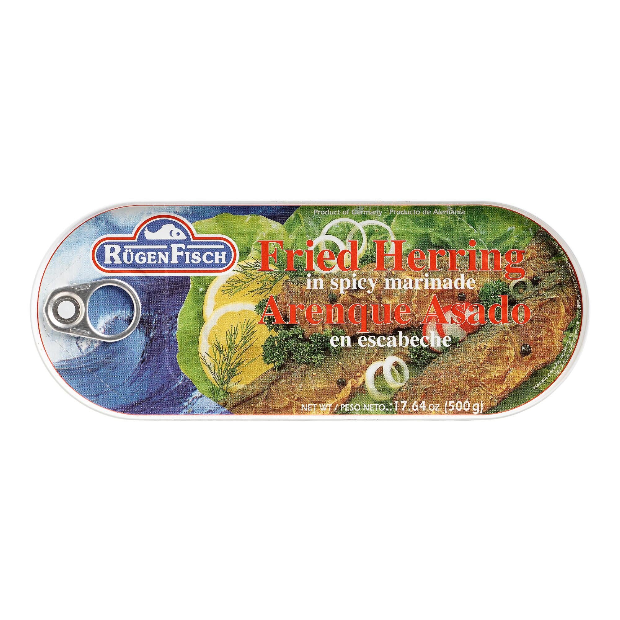 🇩🇪 Fried Herring Fillets In Spicy Marinade by Rugenfisch, 17.6 oz (500g) - Best By Date: 12/2022
