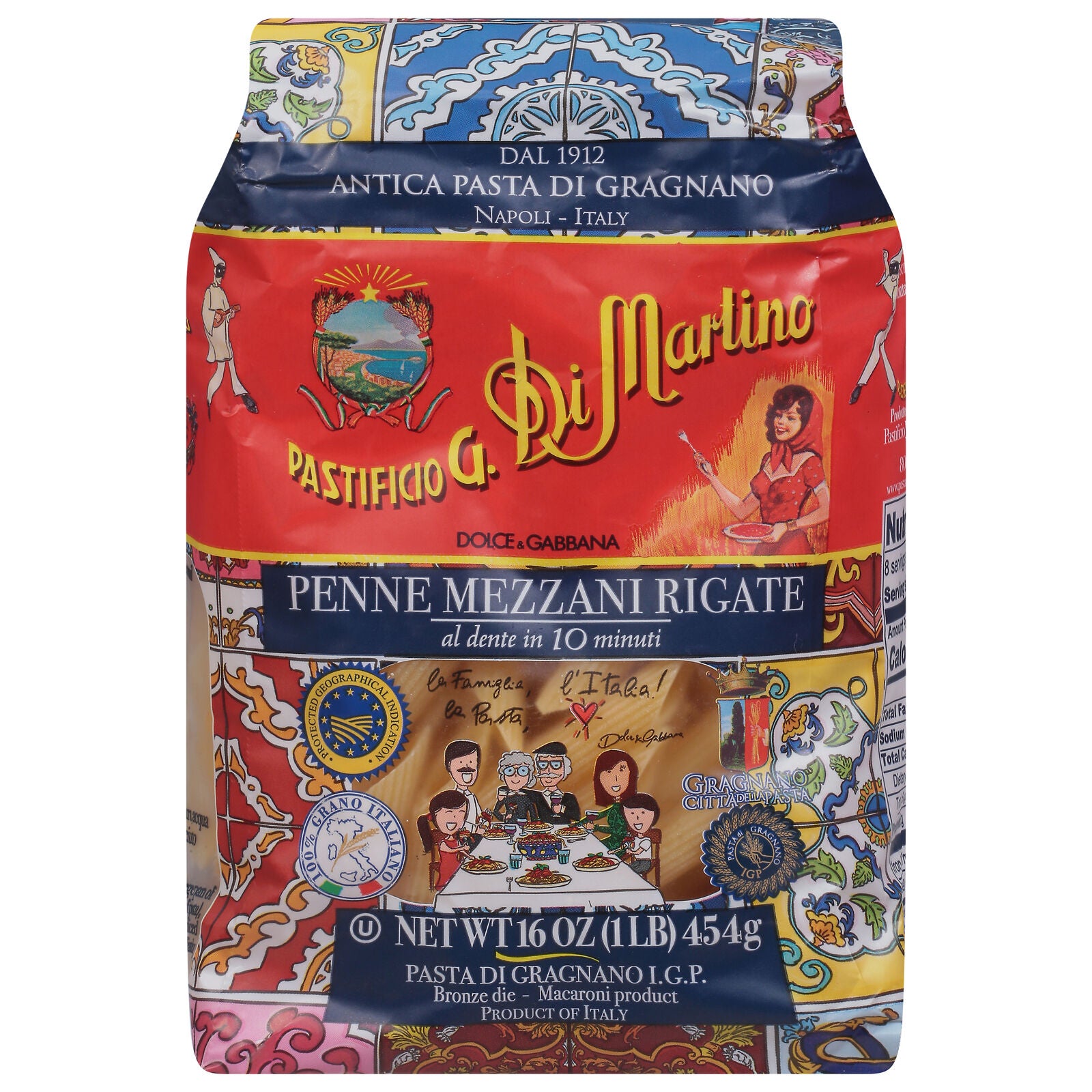 🇮🇹 Dolce & Gabbana Penne Mezzani Rigate Pasta, 1 lb (454g)