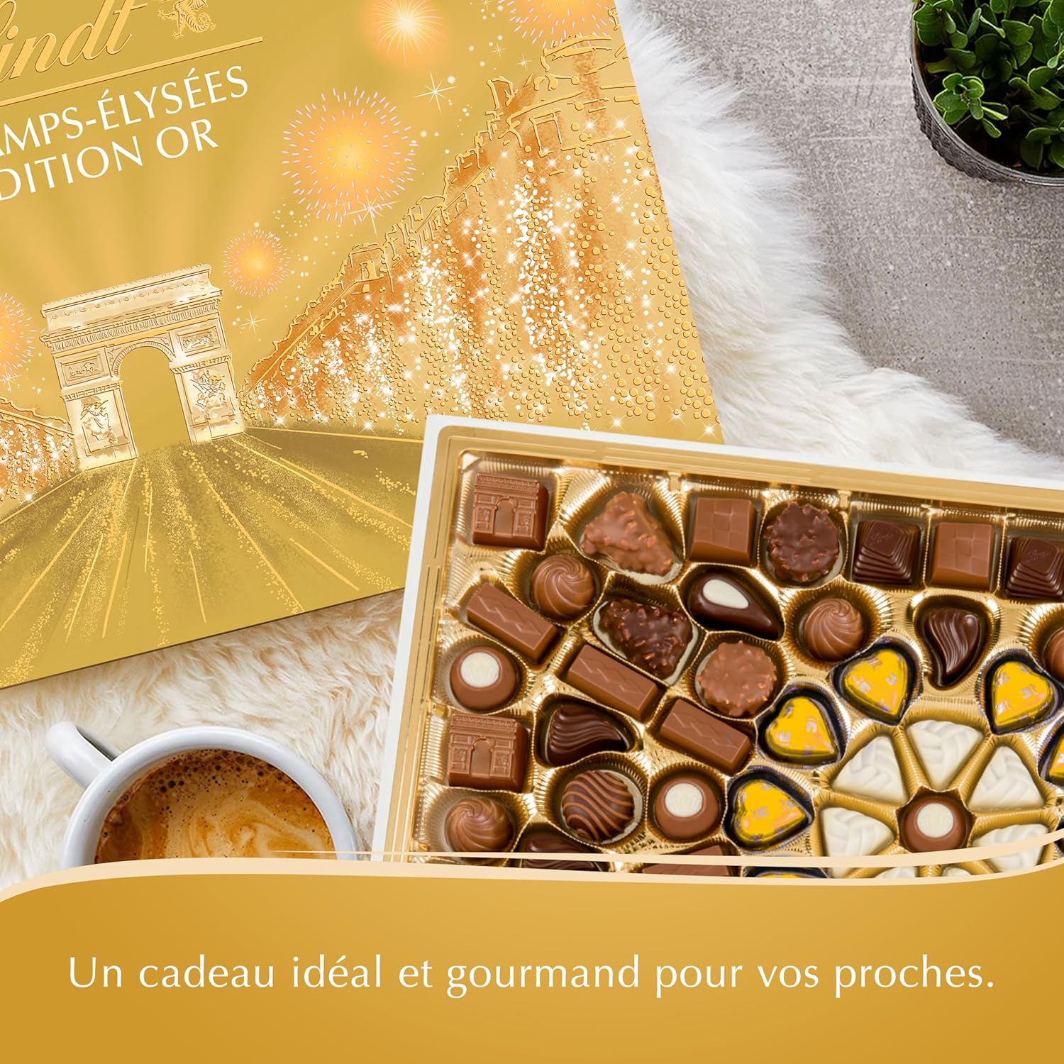 🇫🇷 Champs-Élysées 'Gold Edition' 90 Chocolates X-Large Gift Box by Lindt & Sprüngli, 34 oz (968g)